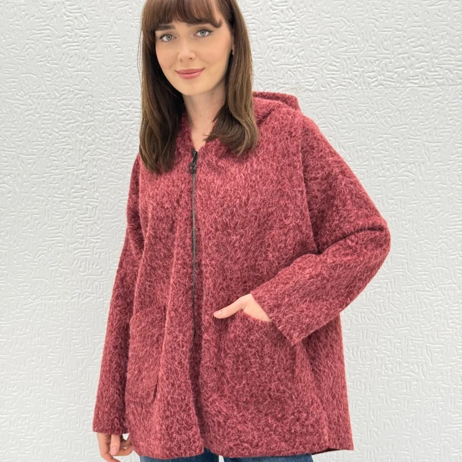 İTHAL KAPÜŞONLU DÜŞÜK KOL, OVERSİZE KALIP KEÇE KABAN