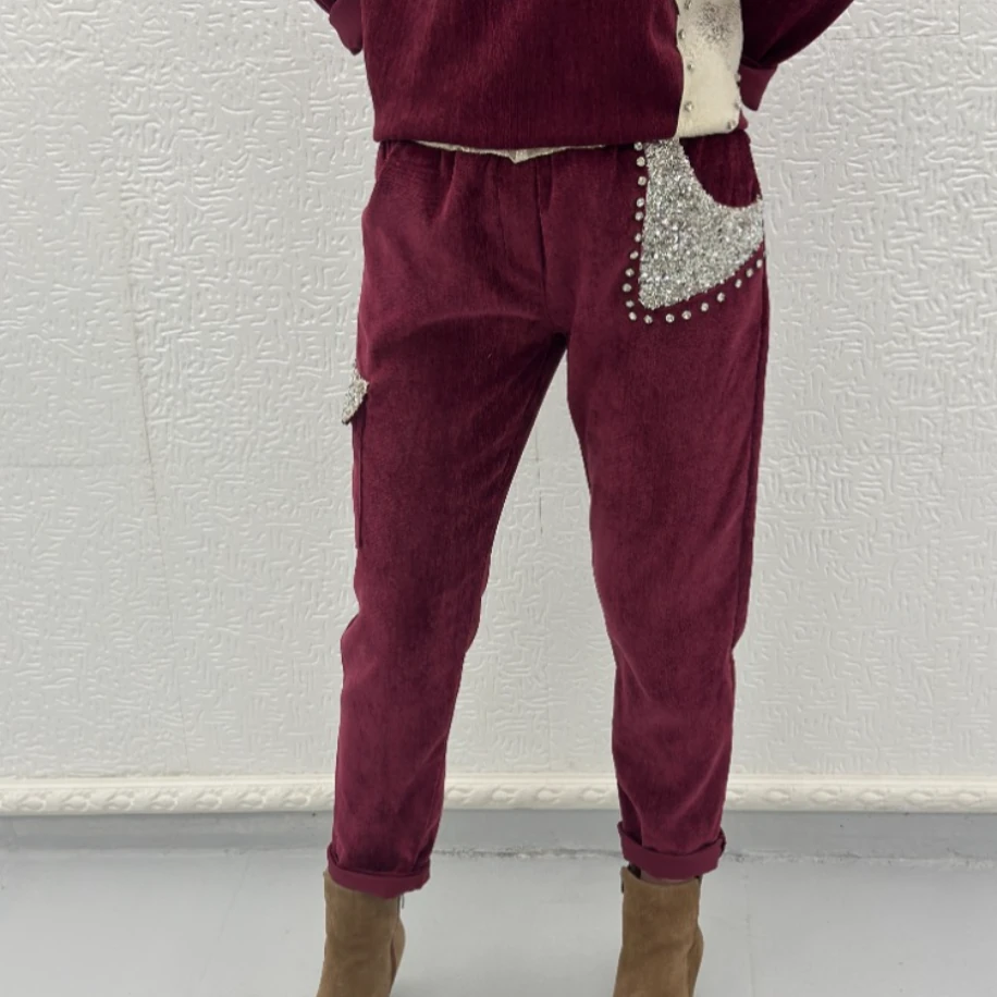 İTHAL CEBİ TAŞLI KADİFE PANTOLON