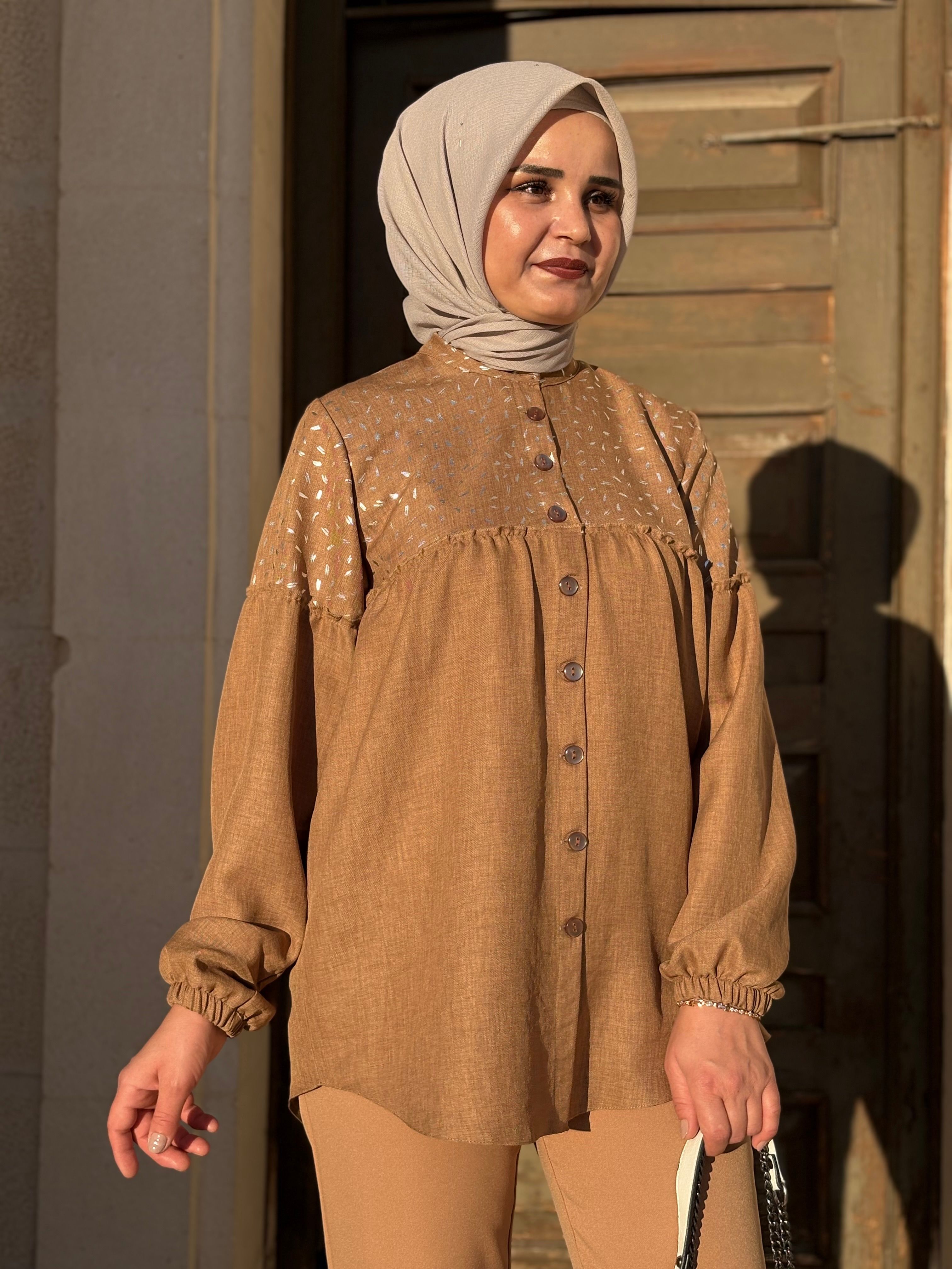 Düğmeli Taba Tunik 