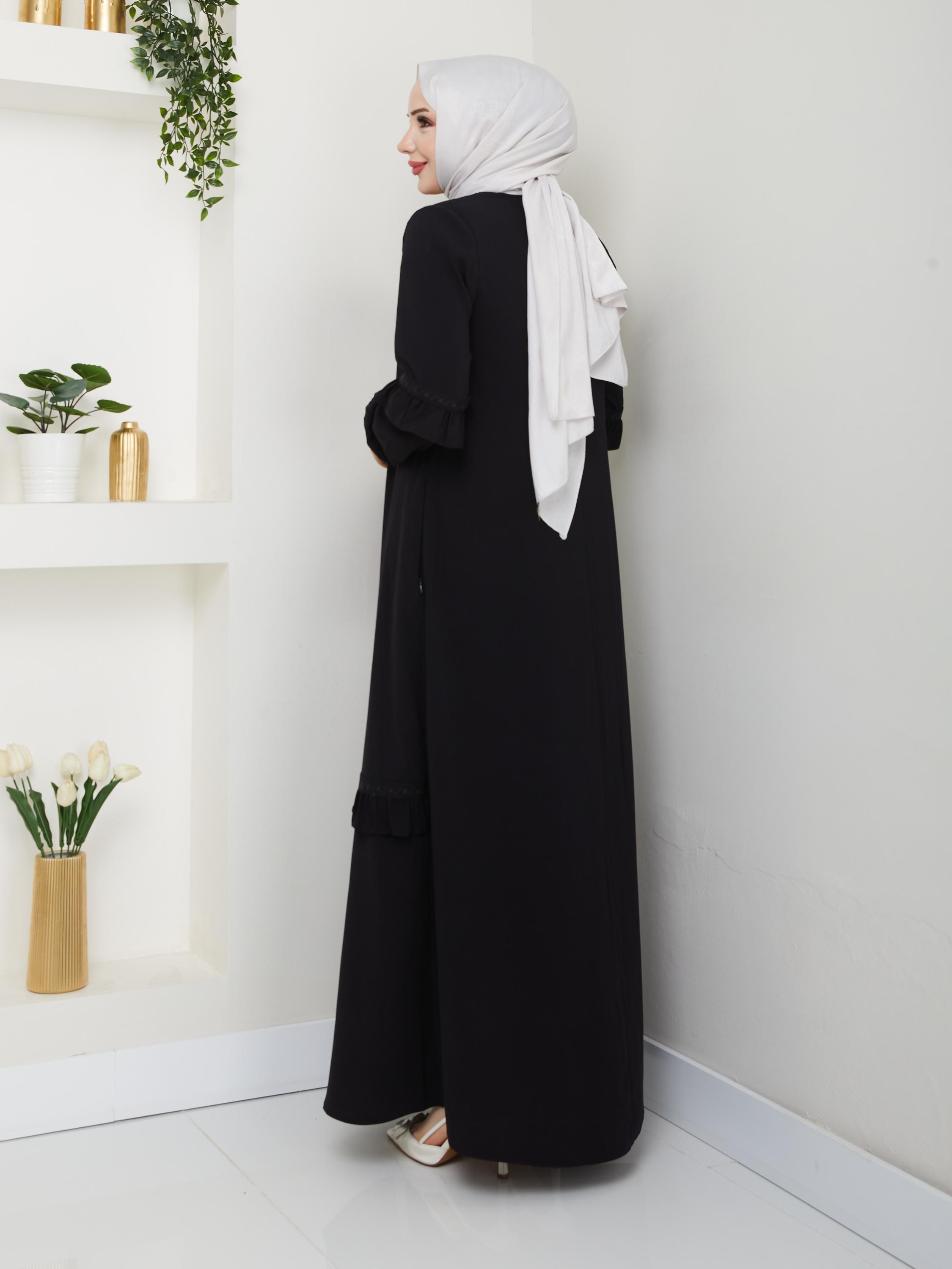 Mevlana İpeği Güpürlü Siyah Ferace