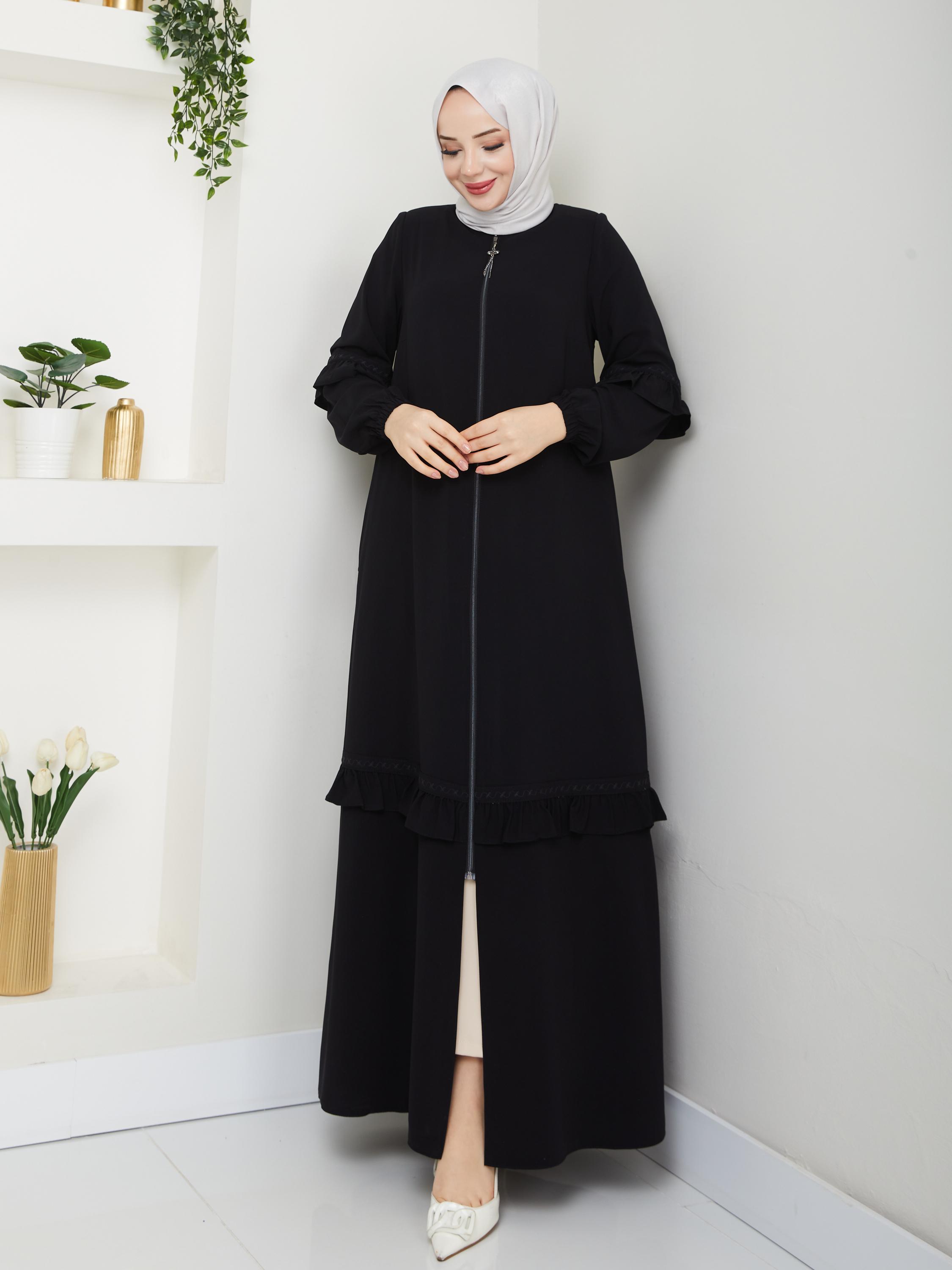 Mevlana İpeği Güpürlü Siyah Ferace