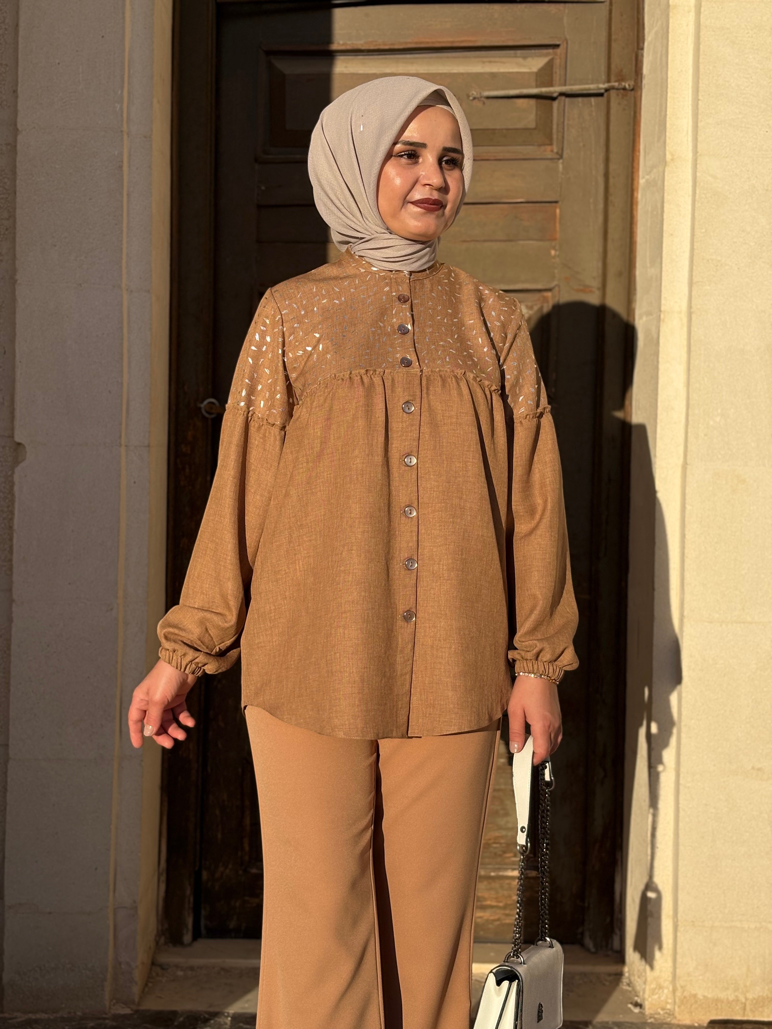 Düğmeli Taba Tunik Takım