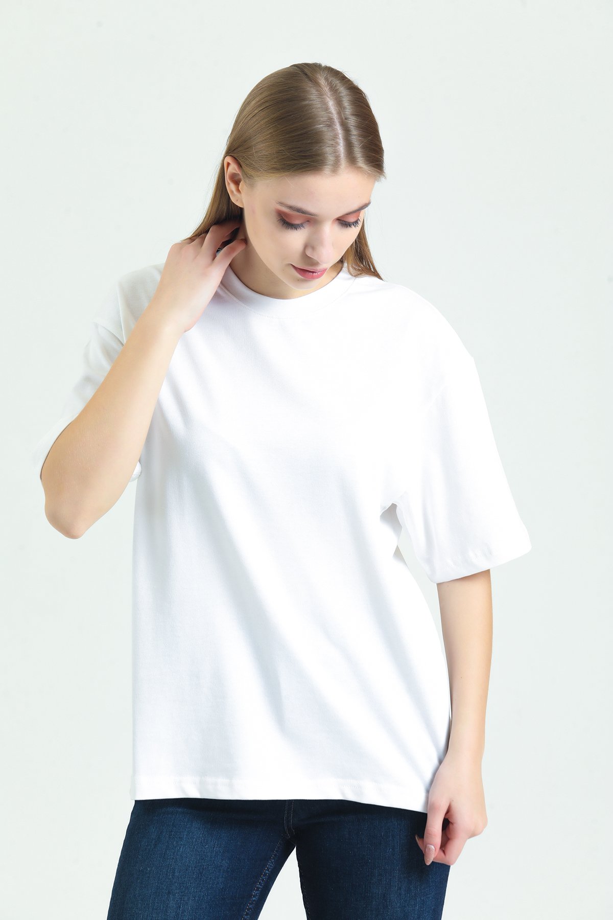 Kadın Basic T-shirt White 100 % Pamuk