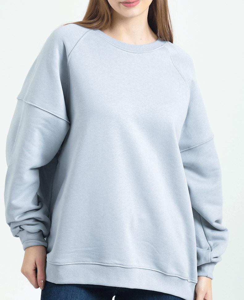 Kadın Oversized Sweatshirt Mavi %100Pamuk