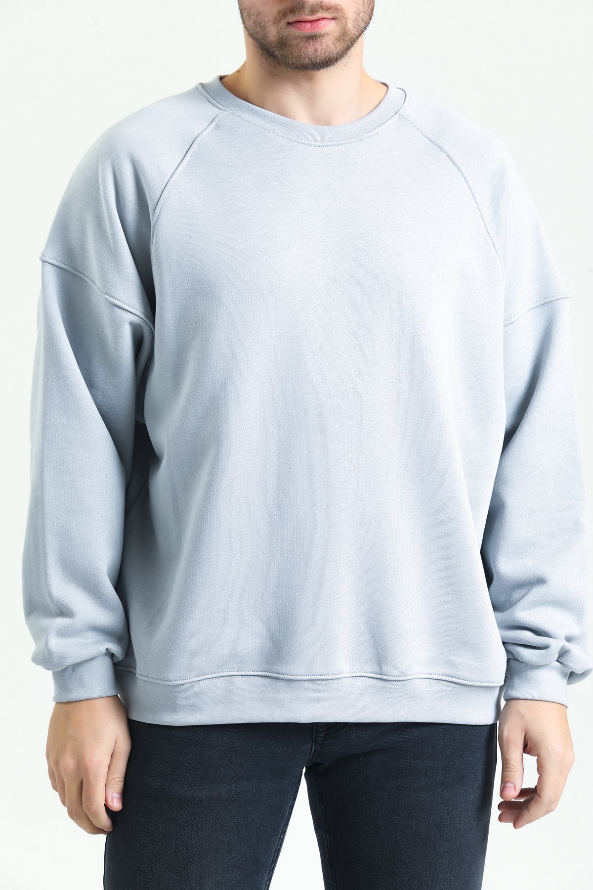 Erkek Oversized Sweatshirt Mavi %100 Pamuk
