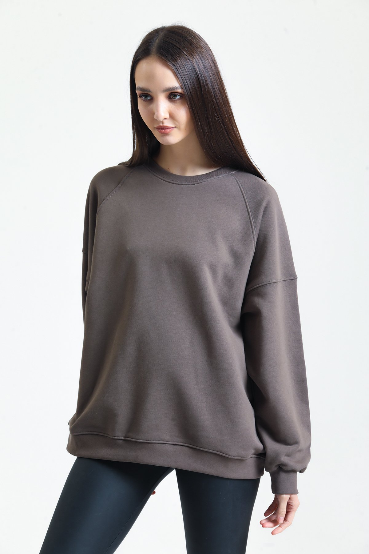 Kadın Basic Oversized Sweatshirt Brown 100 % Better Cotton