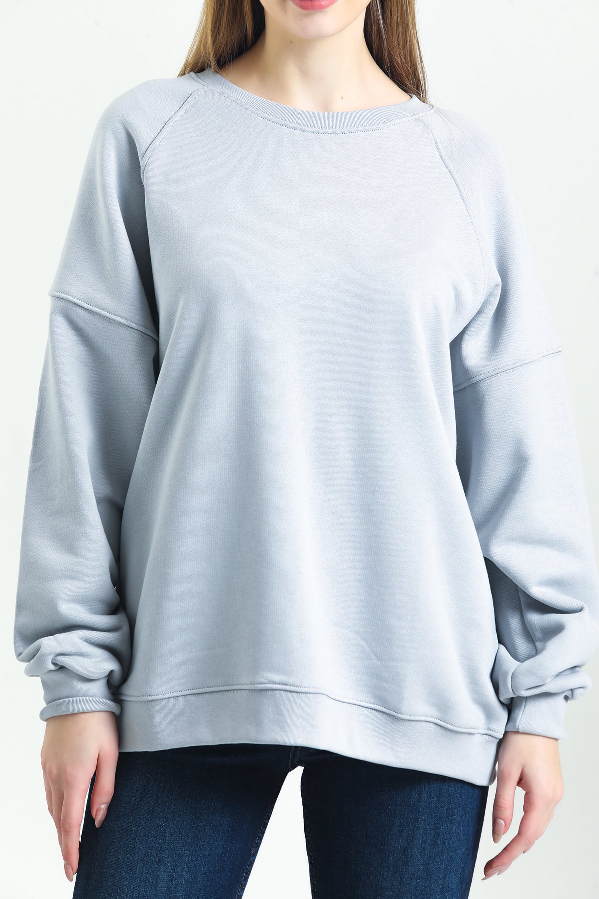 Kadın Oversized Sweatshirt Mavi %100Pamuk