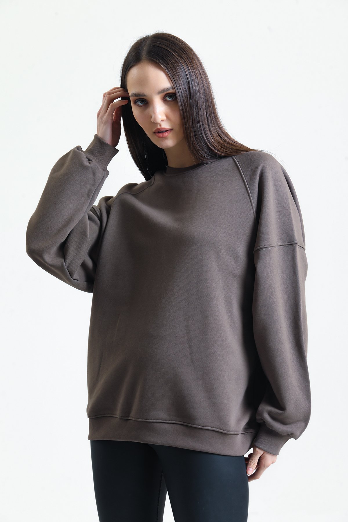 Kadın Basic Oversized Sweatshirt Brown 100 % Better Cotton