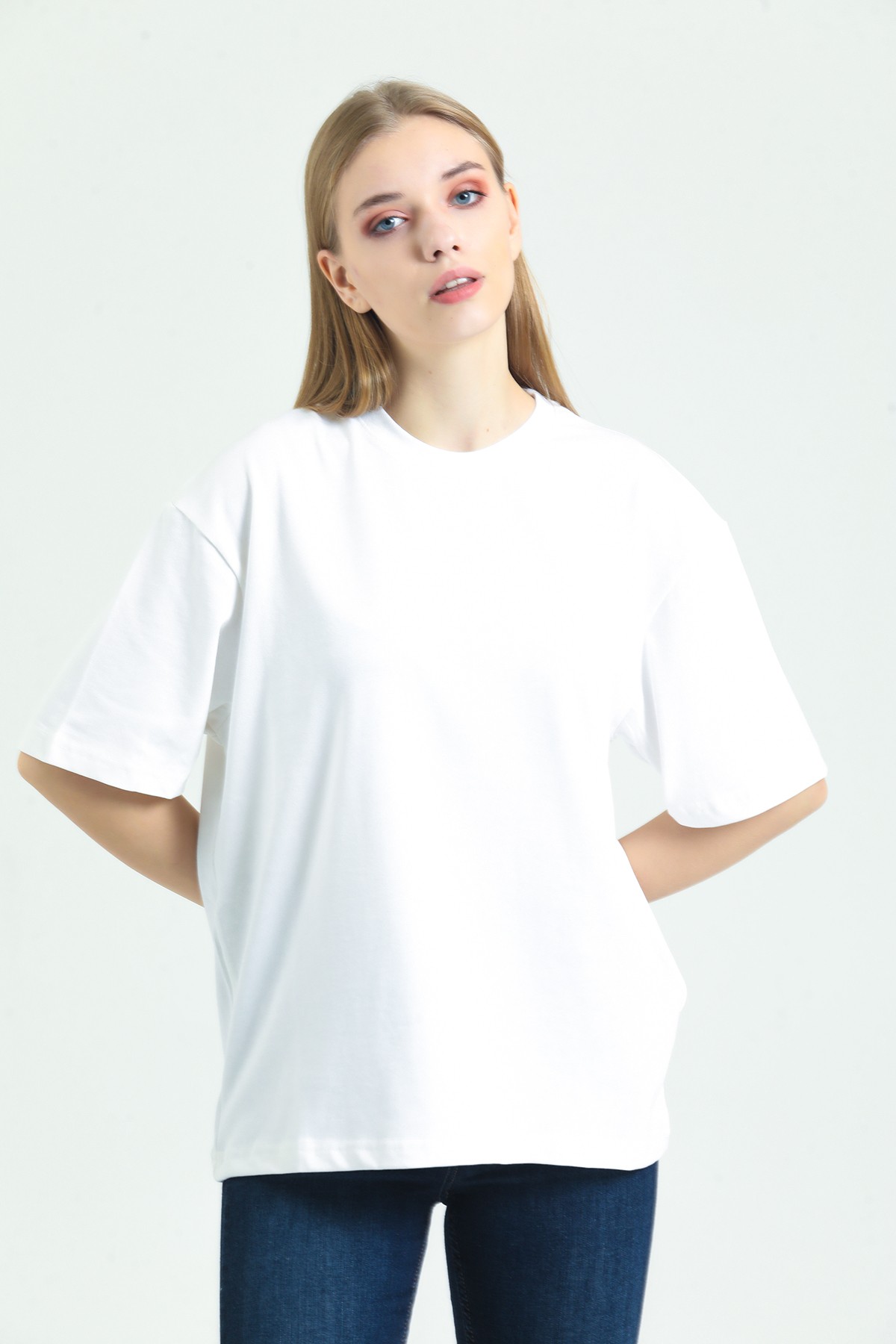 Kadın Basic T-shirt White 100 % Pamuk