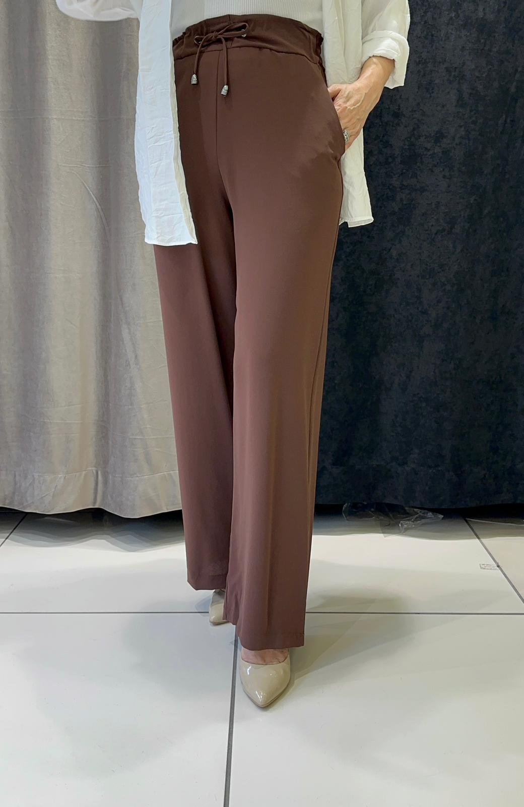HELSİNKİ İNCE TAM YAZLIK BOL PAÇA PANTOLON  - KAHVE