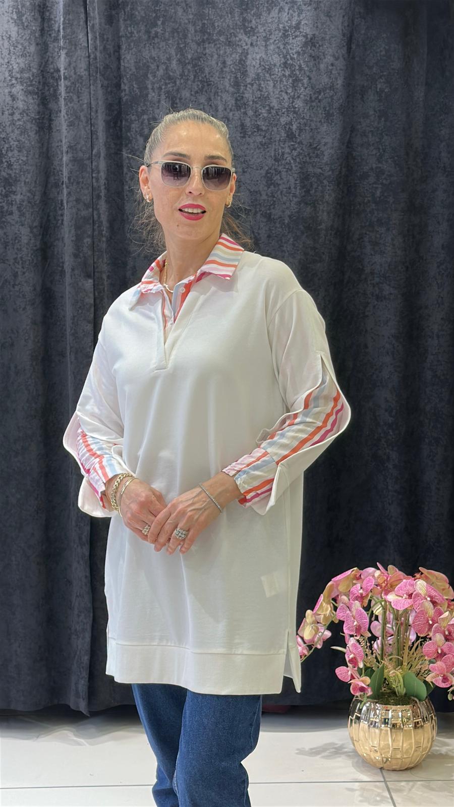 YAKA VE KOL GÖMLEK DETAY PENYE TUNİK  