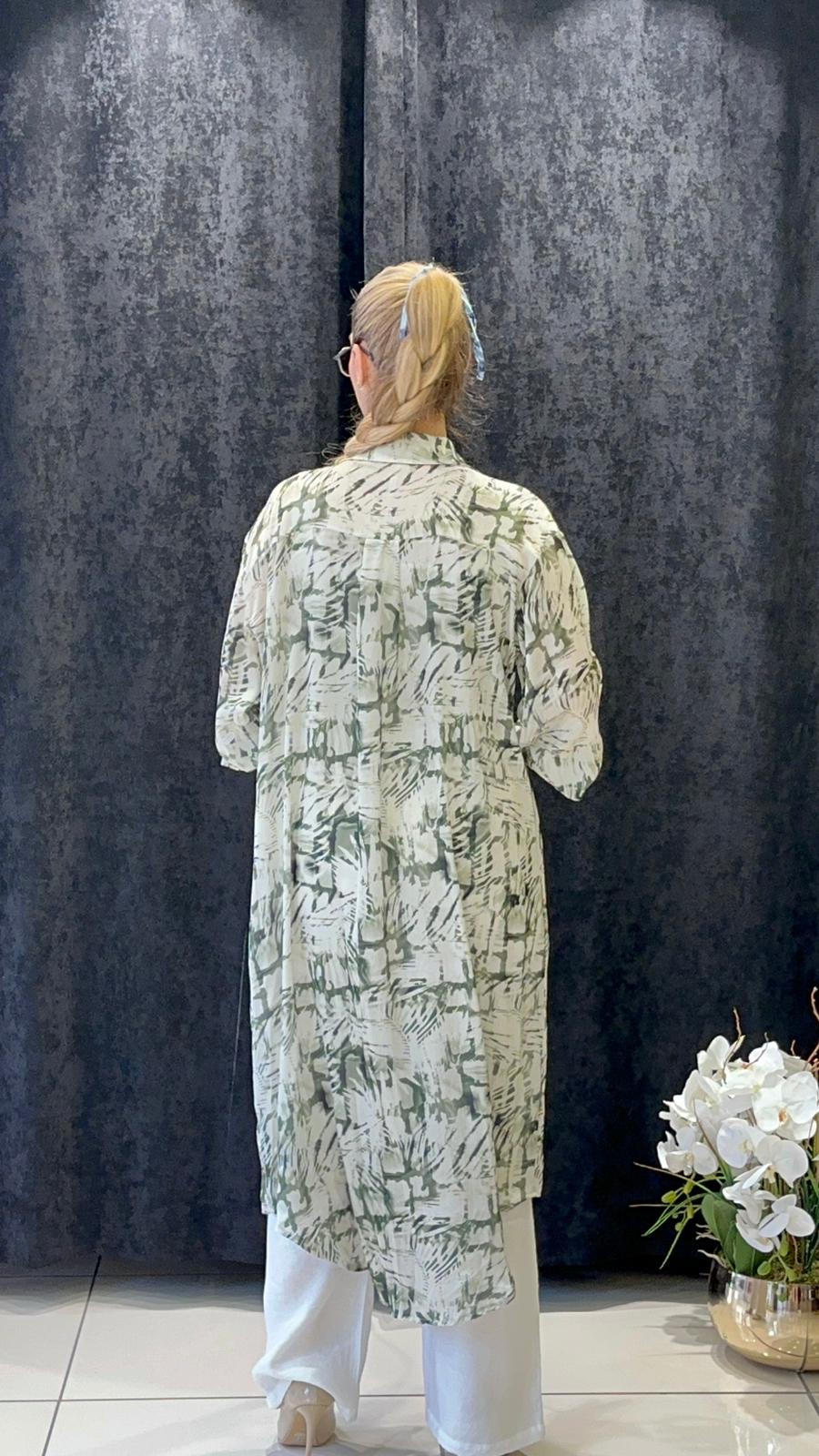 DİJİTAL BASKI VOAL UZUN TUNİK  - HAKİ