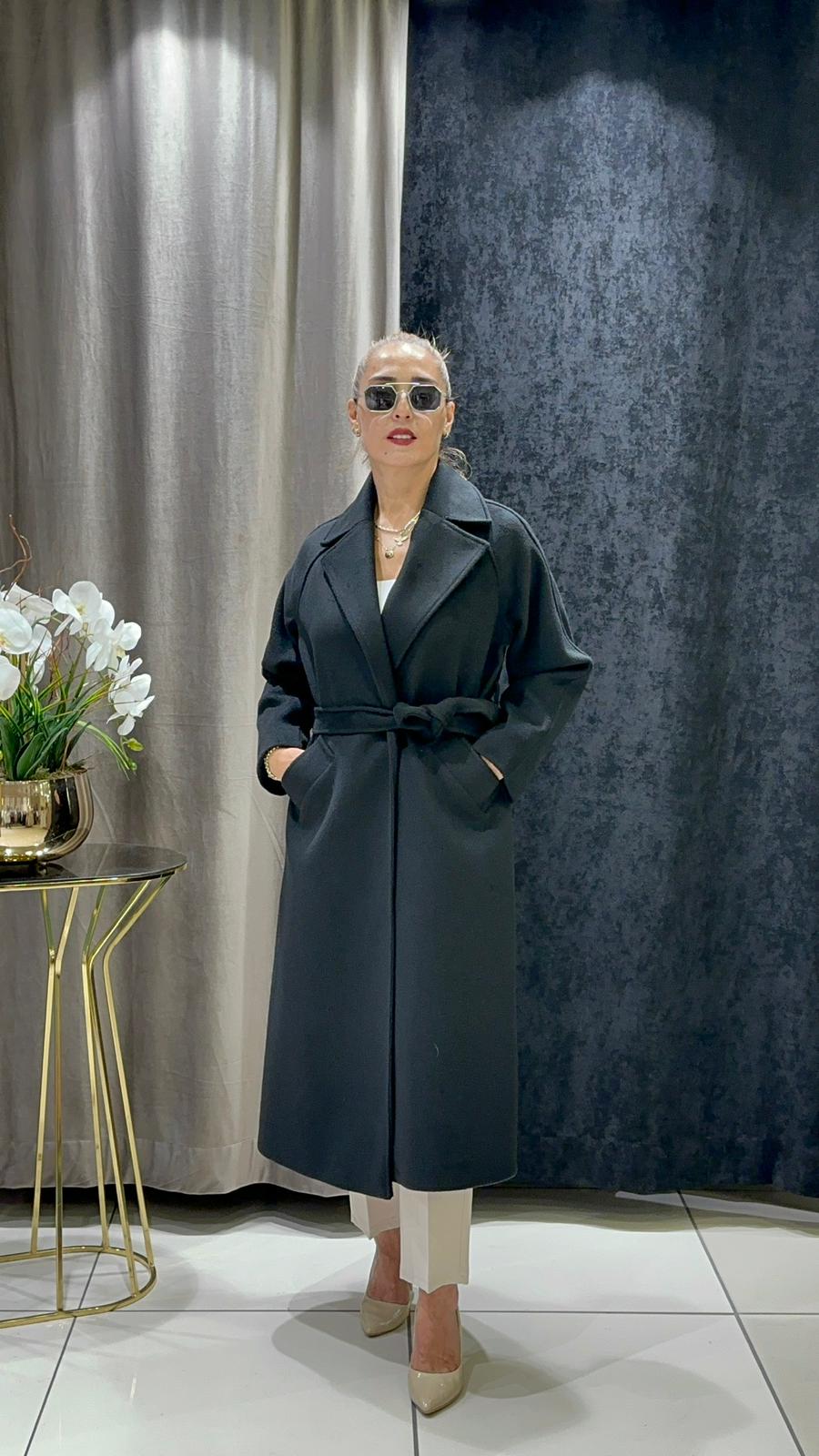 KAŞMİR KABAN KIMONO MODEL DÜĞMESİZ     - SİYAH