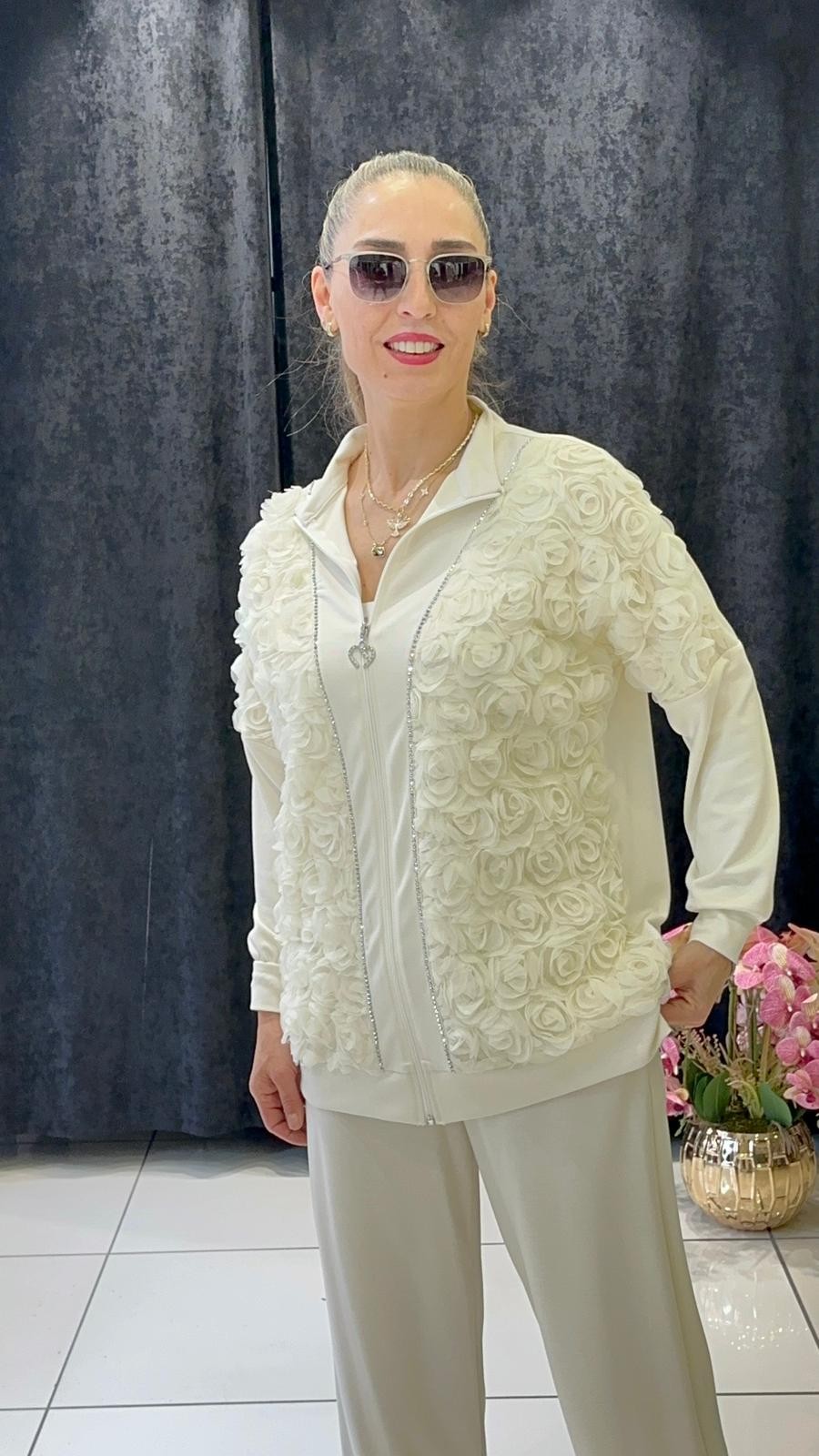 OYSHO GÜL DETAY BAMBIR CEKETİ KİLİ TAKIM 
