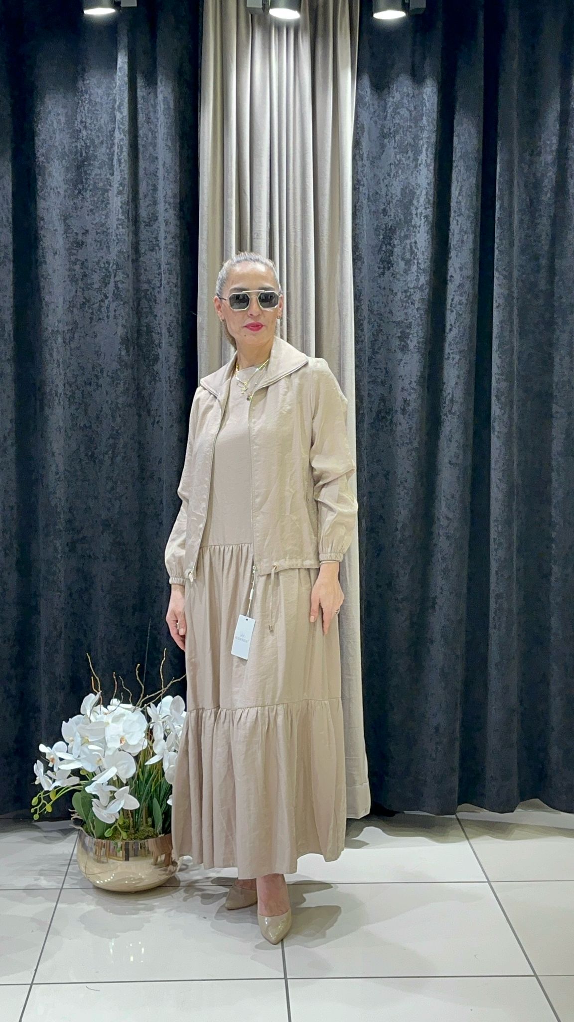 İPEK TENSEL CUPRA CEPKENLİ İKİLİ ELBİSE