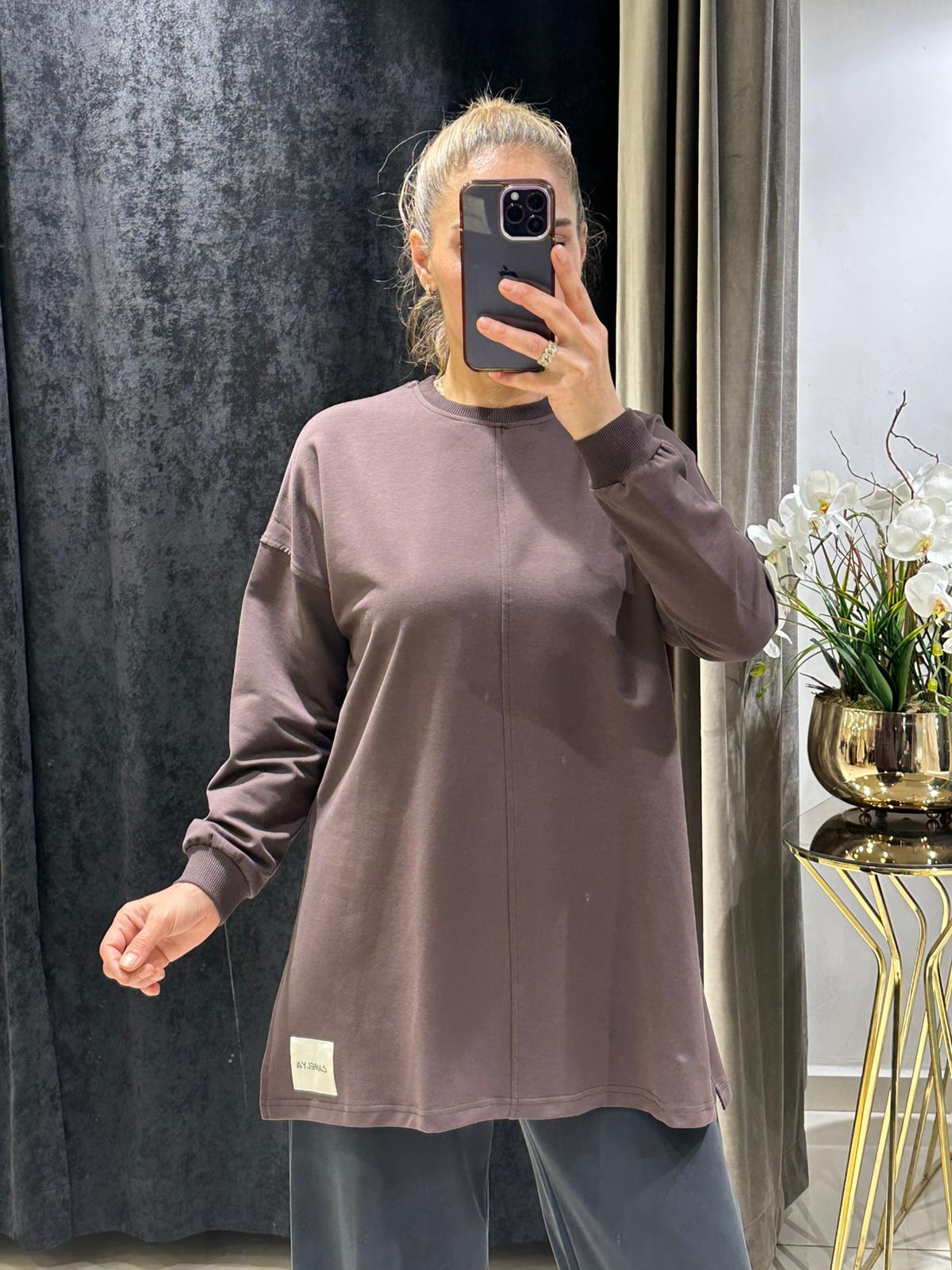 BEYZİK İKİ İPLİK PENYE TUNİK  - KAHVE