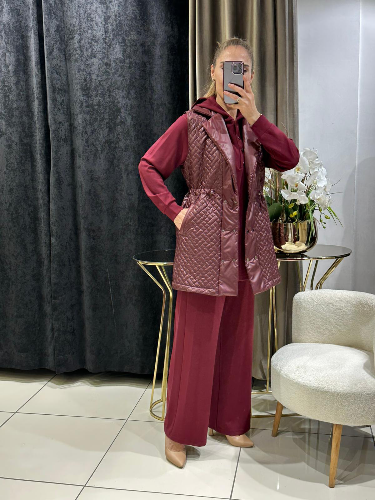 ŞİŞME YELEKLİ ÜÇLÜ TAKIM   - BORDO