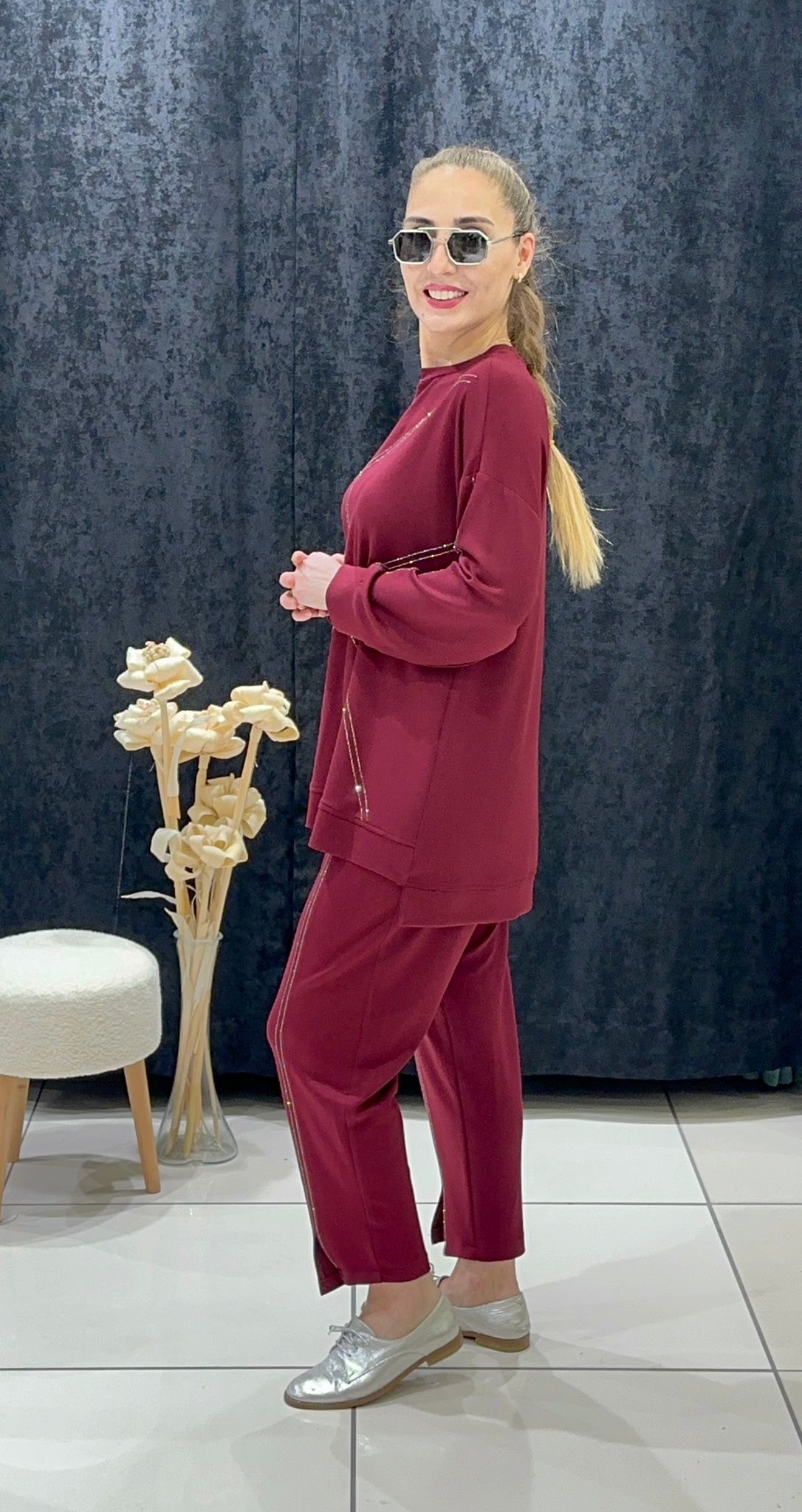 OYSHO TAŞ DETAY PANTOLONLU İKİLİ TAKIM 