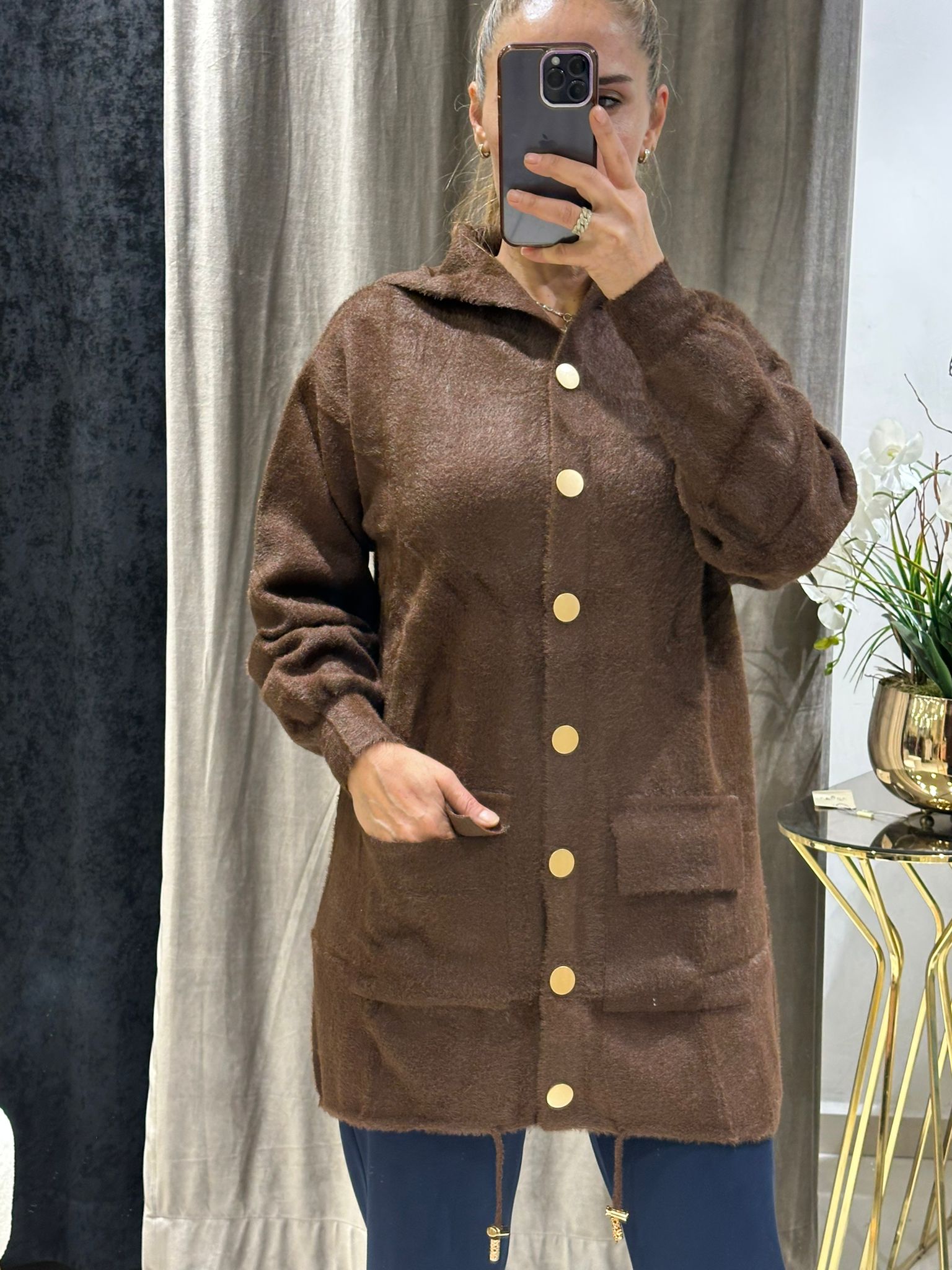 KILL İPLİK GOLD METAL DÜĞME DETAYLI HIRKA  - KAHVE