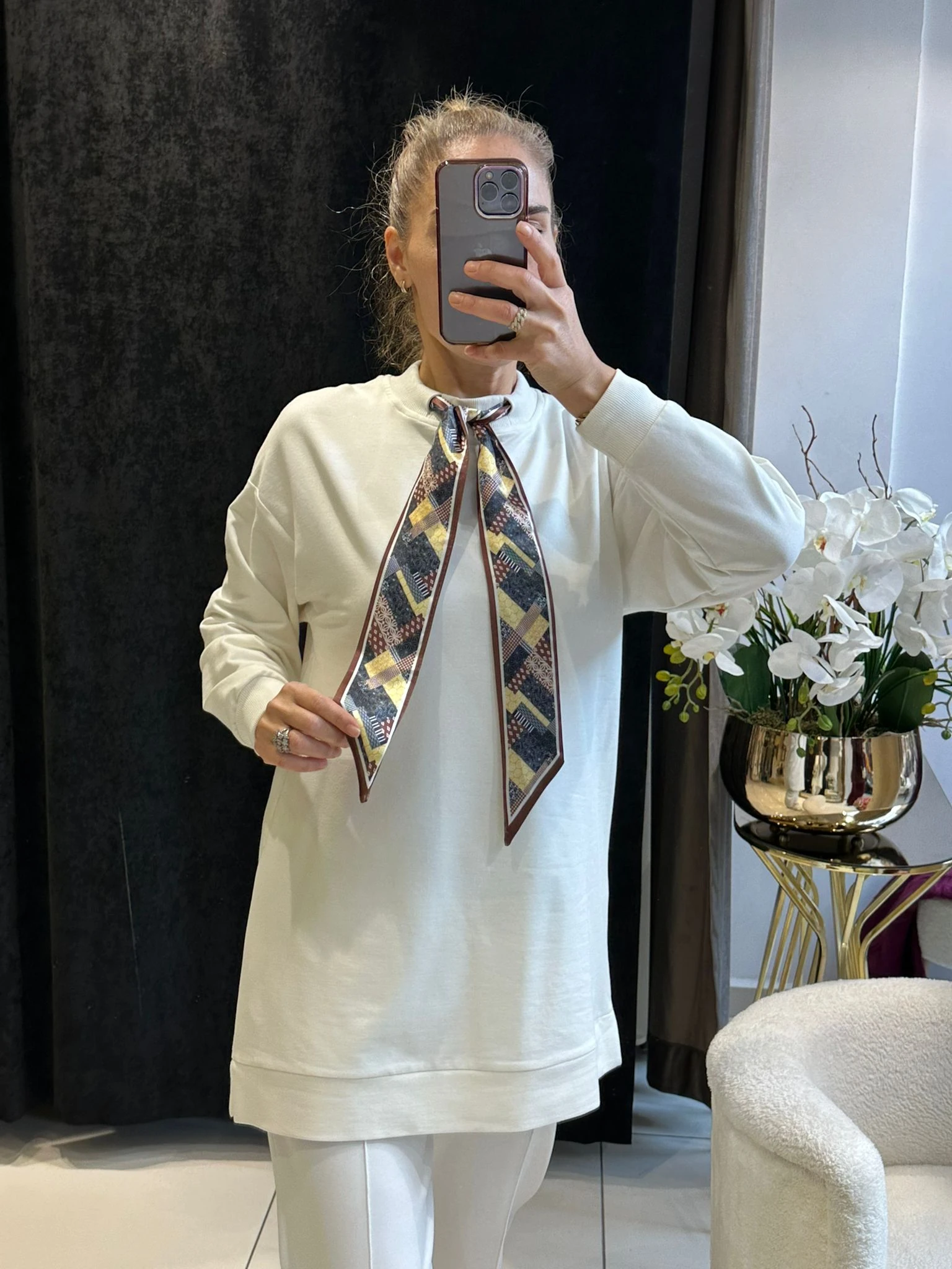 FLAR DETAY BEYZİK İKİ İPLİK PENYE TUNİK  - EKRU