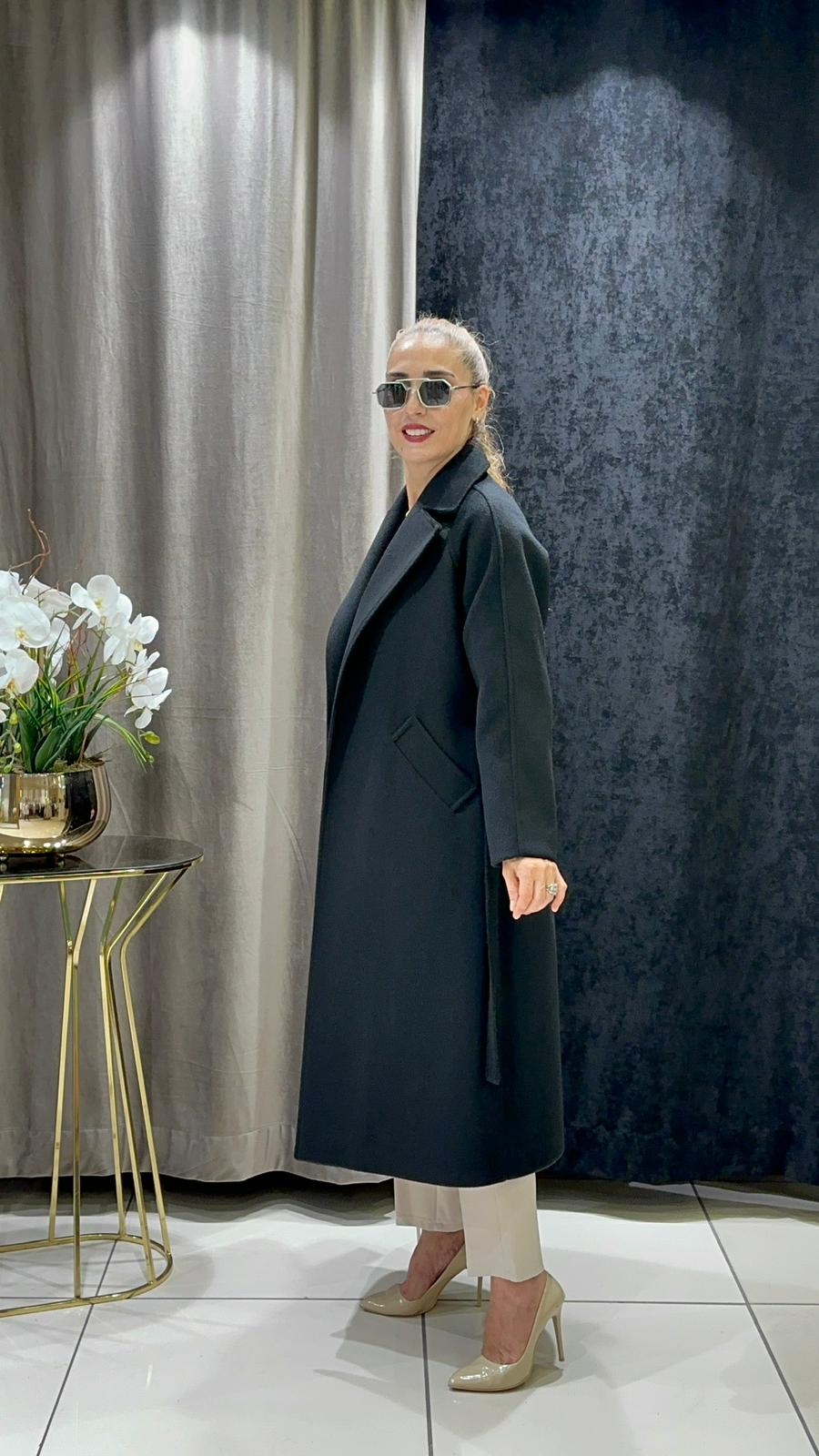 KAŞMİR KABAN KIMONO MODEL DÜĞMESİZ     - SİYAH