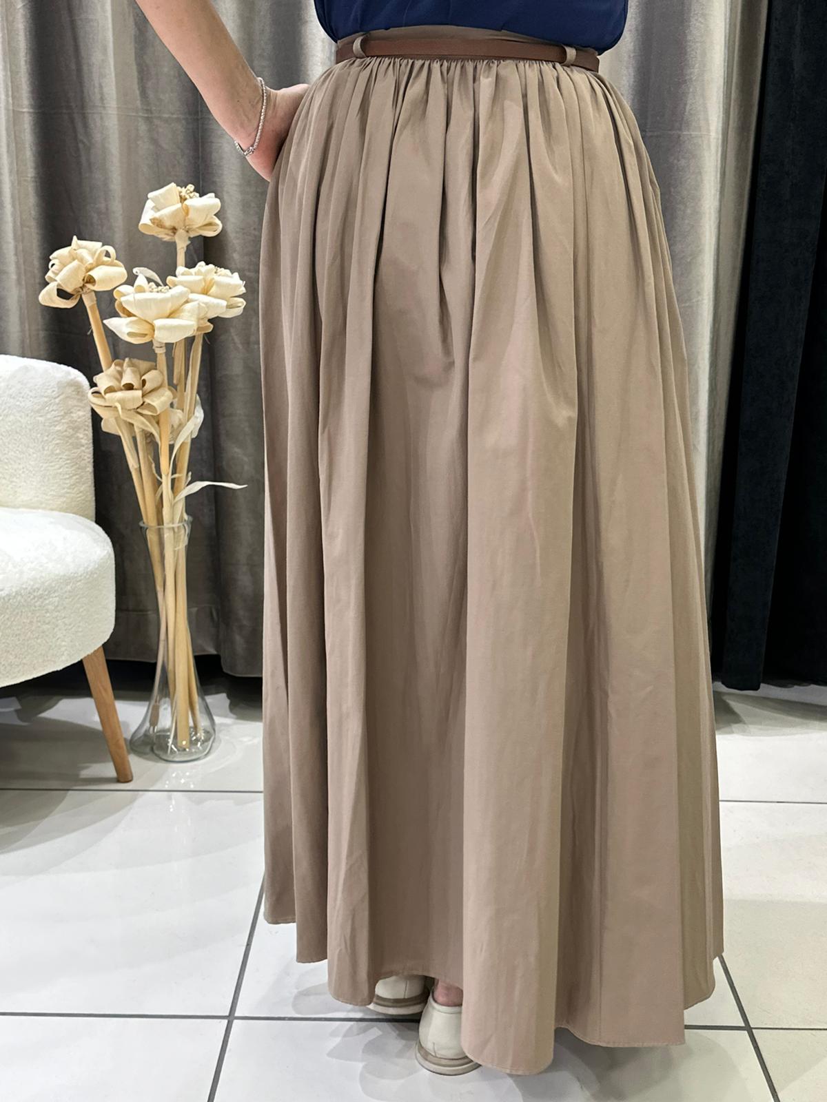 KOTON KUMAŞ BELİ BÜZGÜLÜ KİLOŞ ETEK  - VİZON