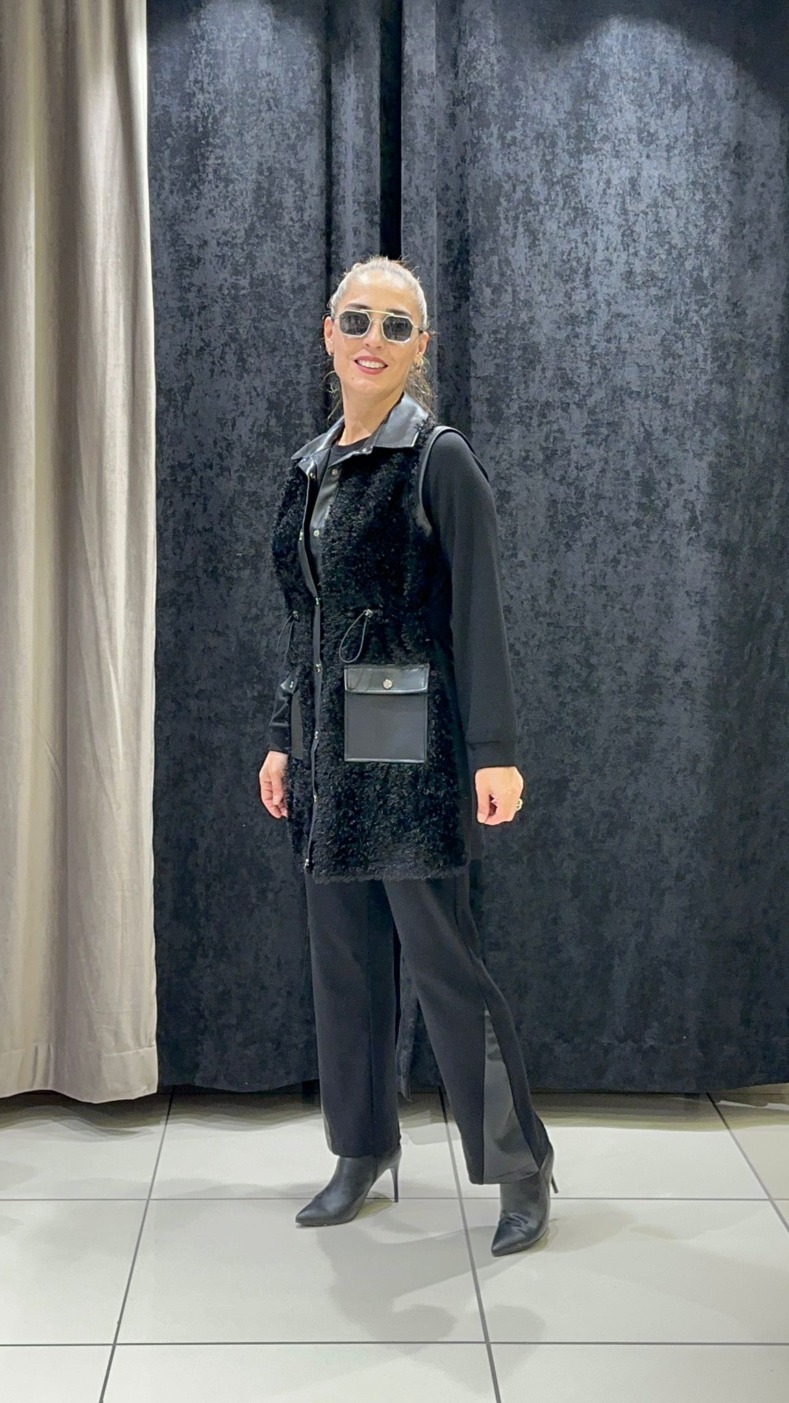 PELÜŞ YELEKLİ ÜÇLÜ TAKIM