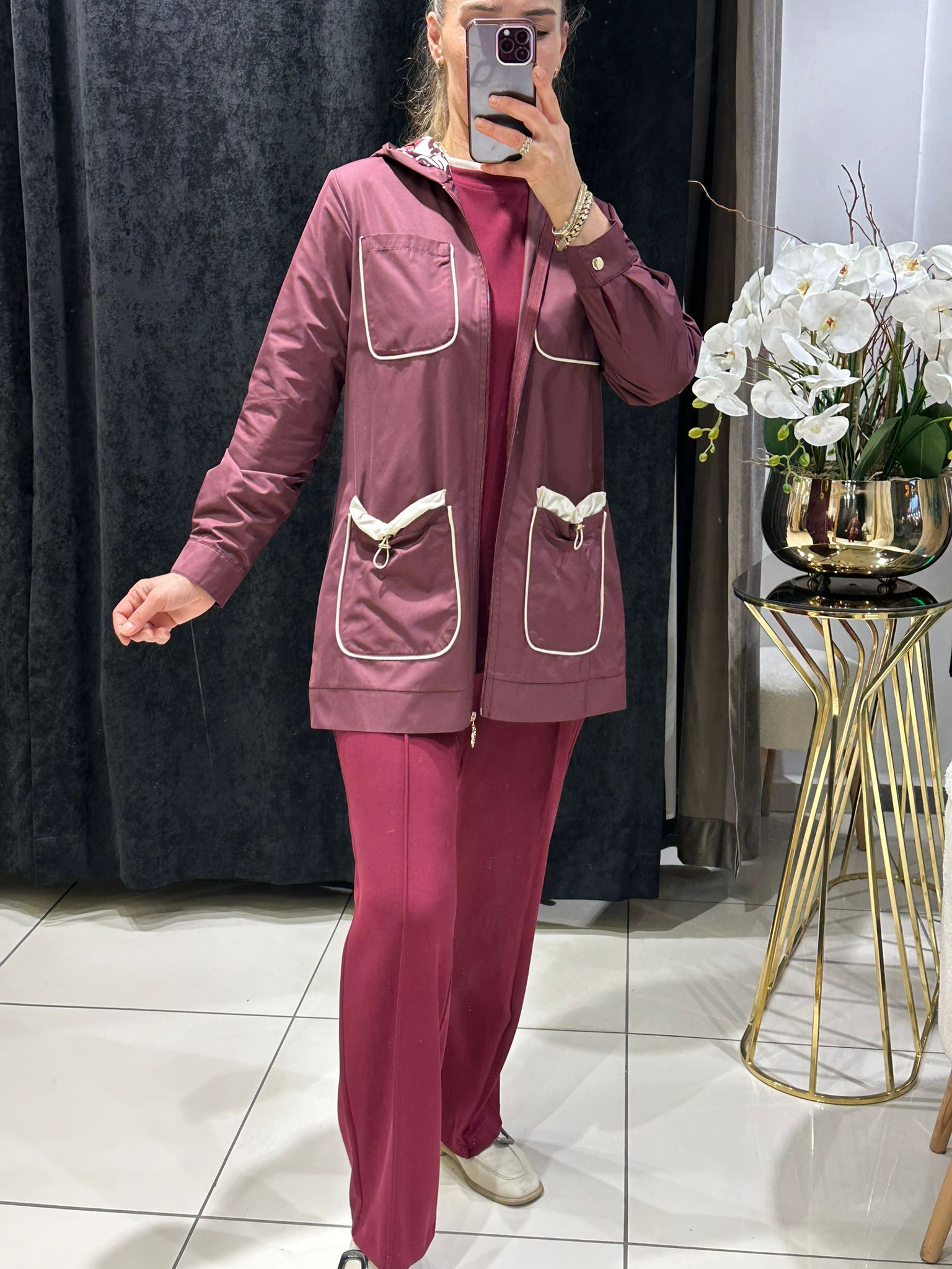 YAĞMURLUK BAMBIR  CEKET DETAYLI ÜÇLÜ TAKIM 