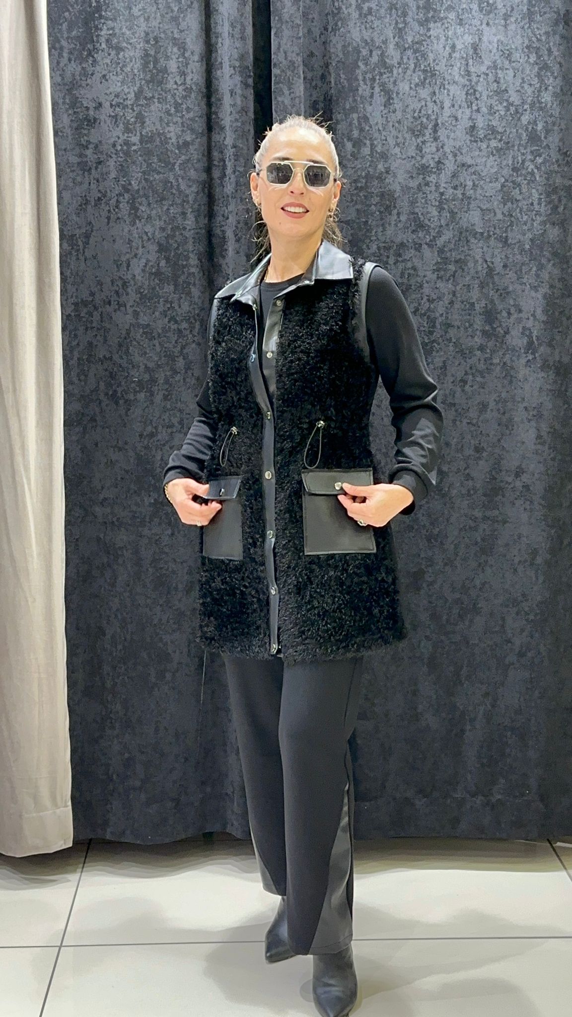 PELÜŞ YELEKLİ ÜÇLÜ TAKIM