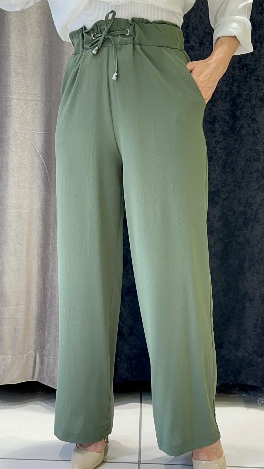 HELSİNKİ İNCE TAM YAZLIK BOL PAÇA PANTOLON  - HAKİ