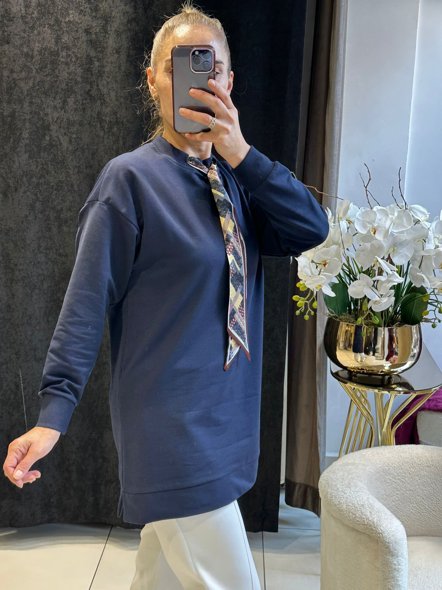 FLAR DETAY BEYZİK İKİ İPLİK PENYE TUNİK  - LACI