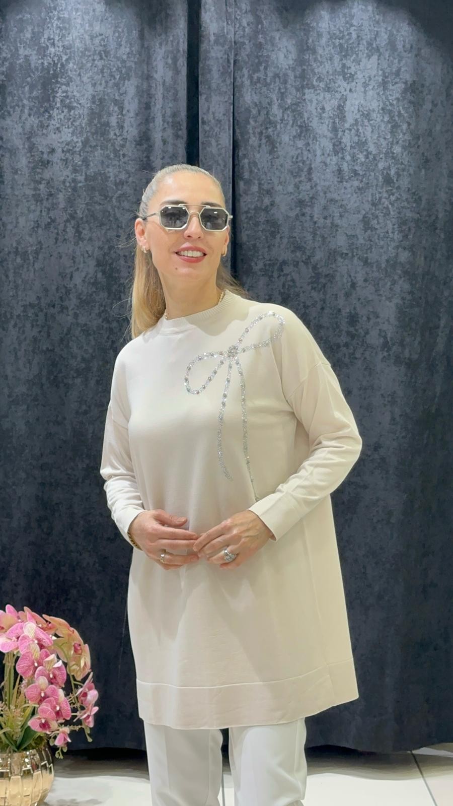 KURDALE TAŞ DETAYLI SOĞUK İP MESERİZE TRİKO