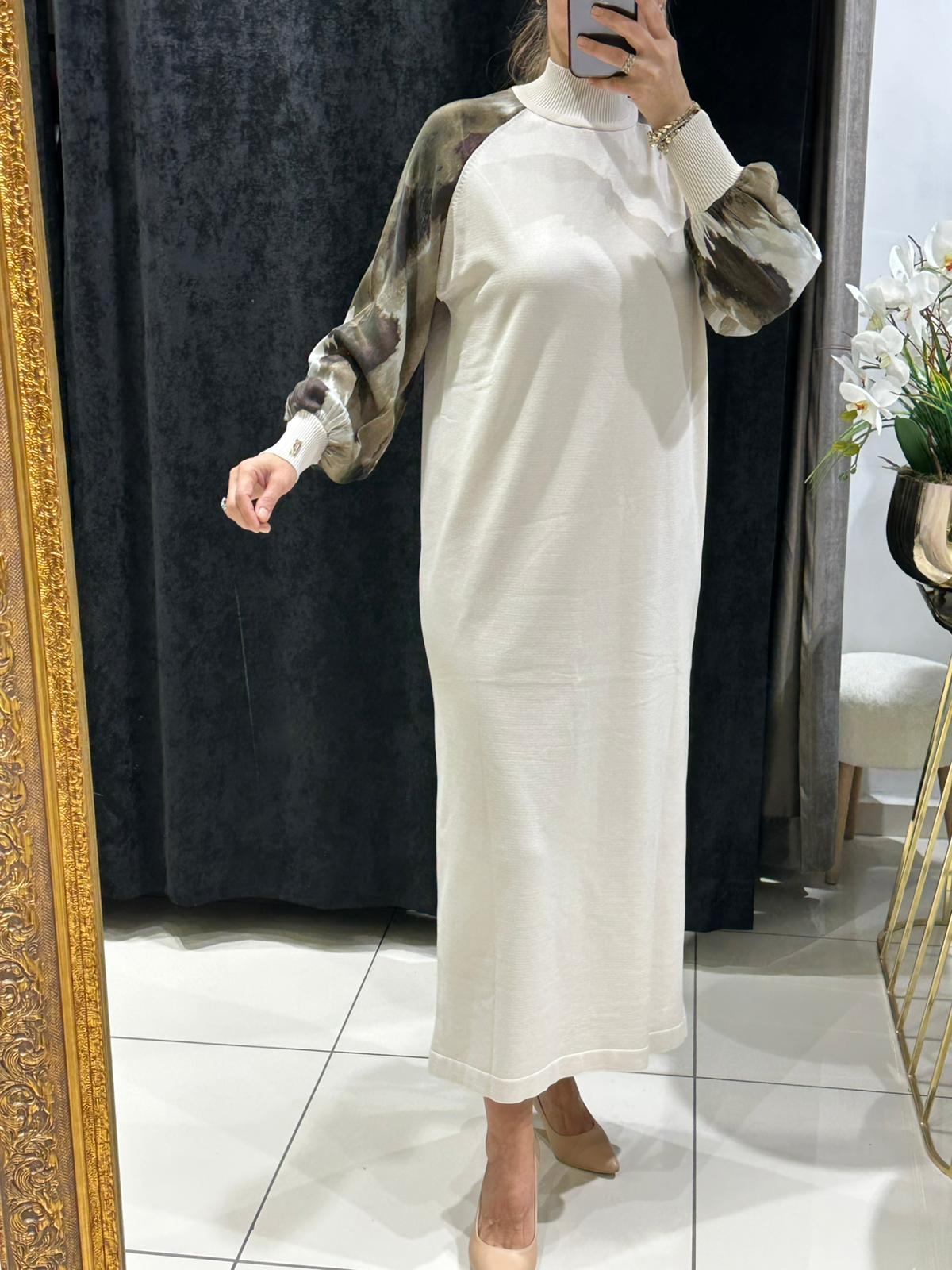 İPEK QUPRA KOL DETAY SOĞUK İPLİK MERSERİZE ELBİSE