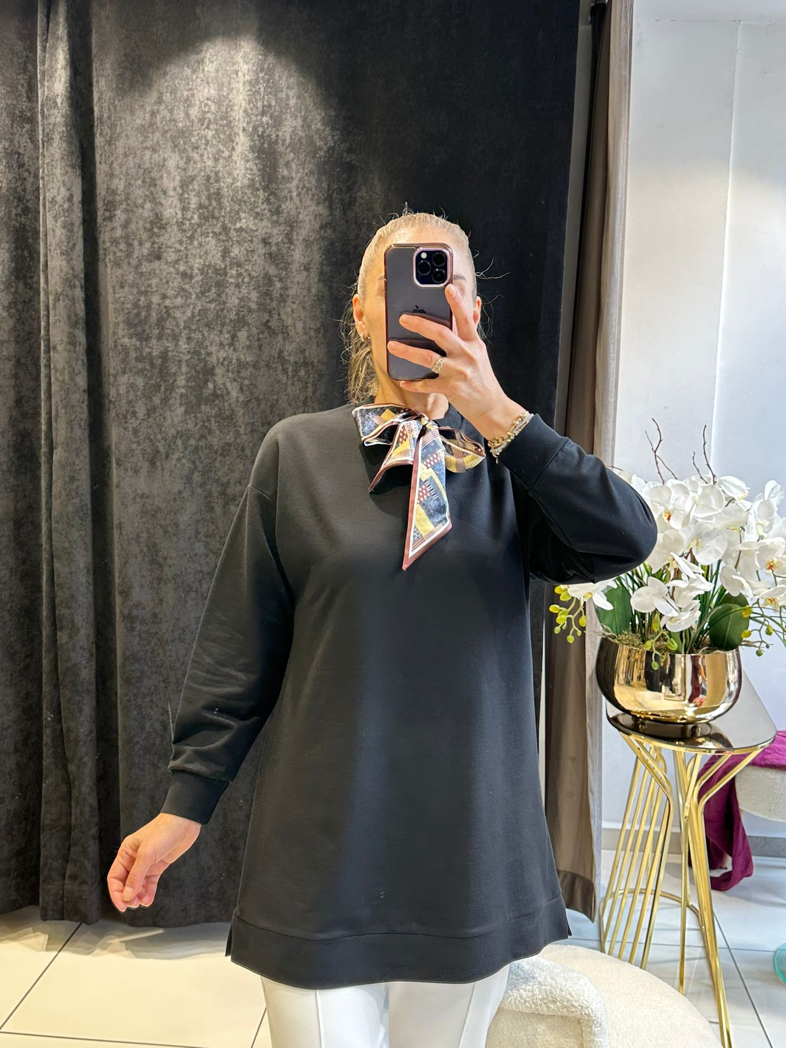 FLAR DETAY BEYZİK İKİ İPLİK PENYE TUNİK  - SİYAH