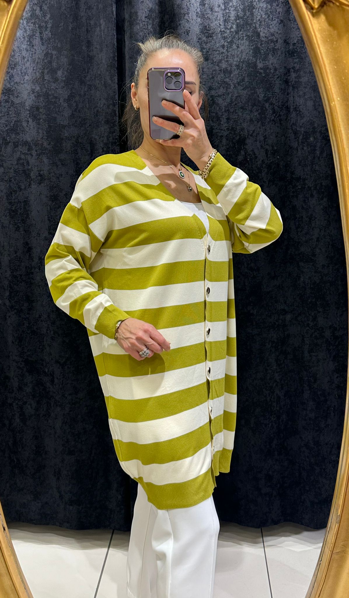 ÇİZGİ DETAYLI UZUN TRİKO HIRKA