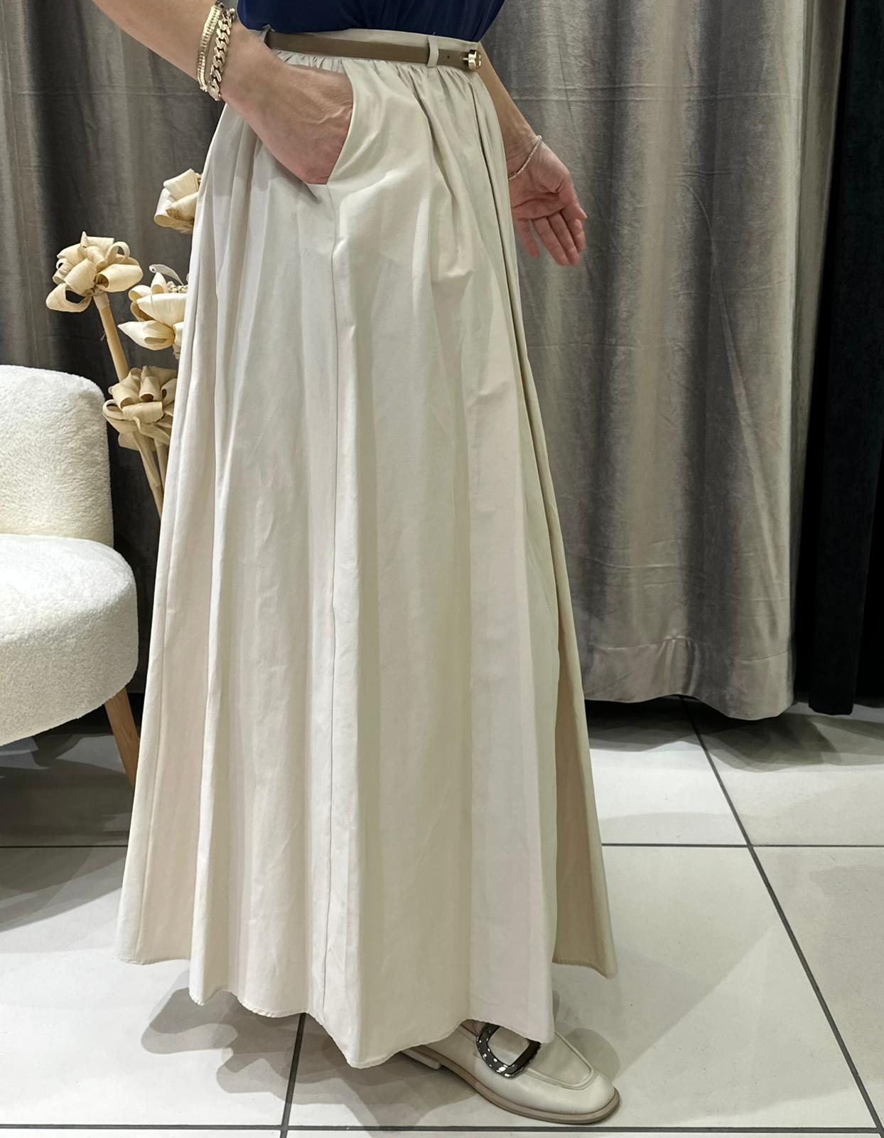 KOTON KUMAŞ BELİ BÜZGÜLÜ KİLOŞ ETEK  - TAŞ