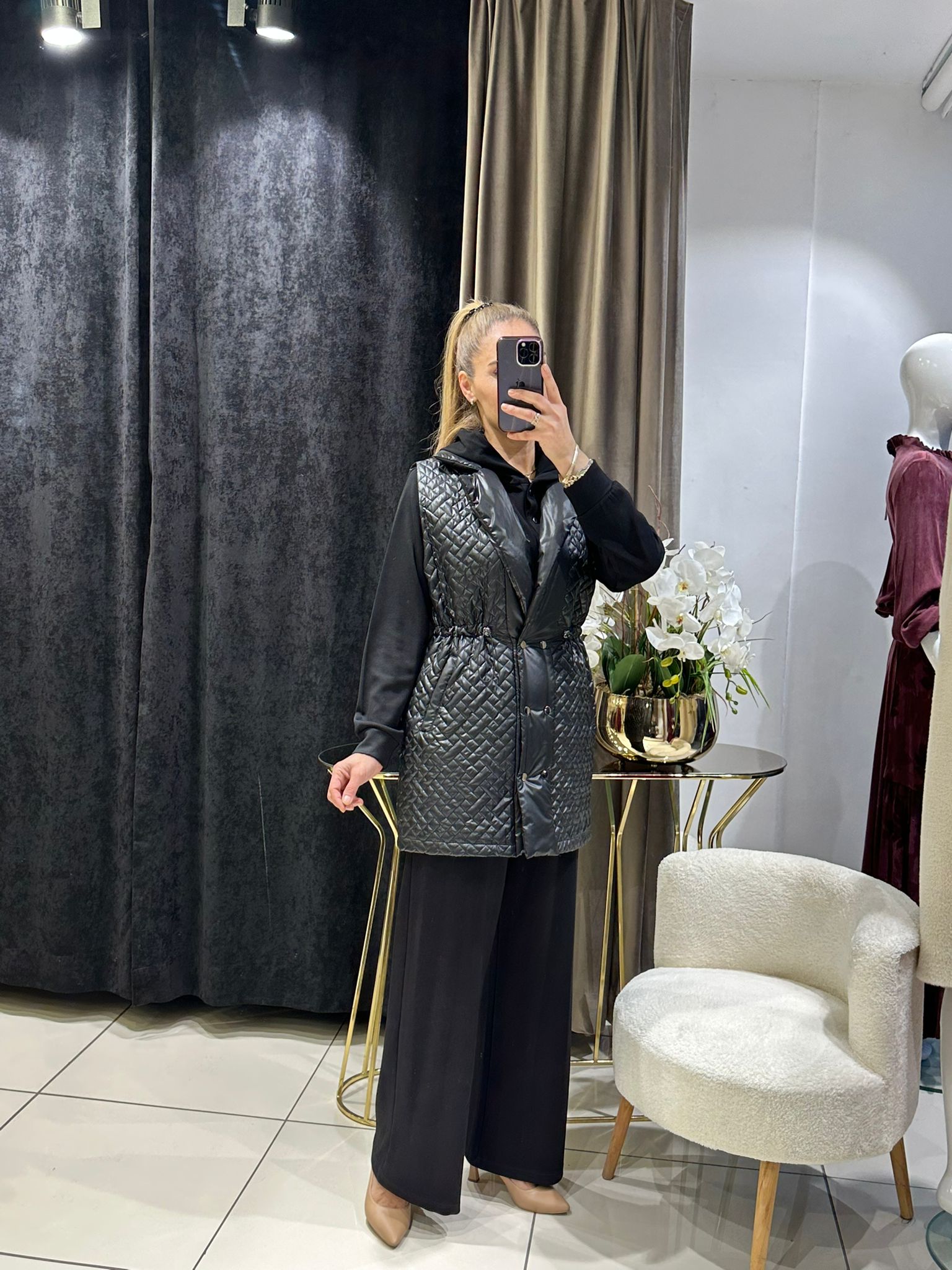 ŞİŞME YELEKLİ ÜÇLÜ TAKIM   - SİYAH