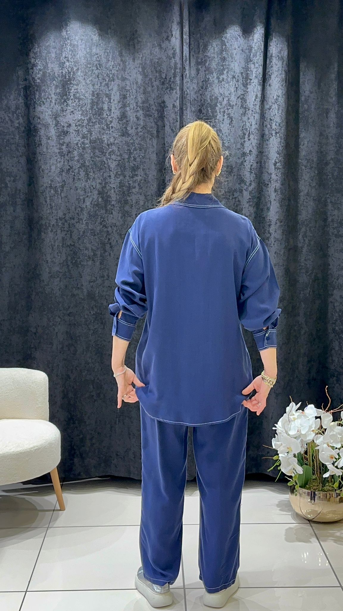 PAMUK TENSEL DİKİŞ DETAY  GÖMLEK PANTOLON TAKIM - LACI