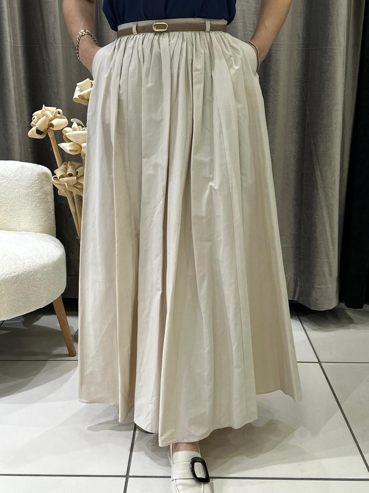 KOTON KUMAŞ BELİ BÜZGÜLÜ KİLOŞ ETEK  - TAŞ