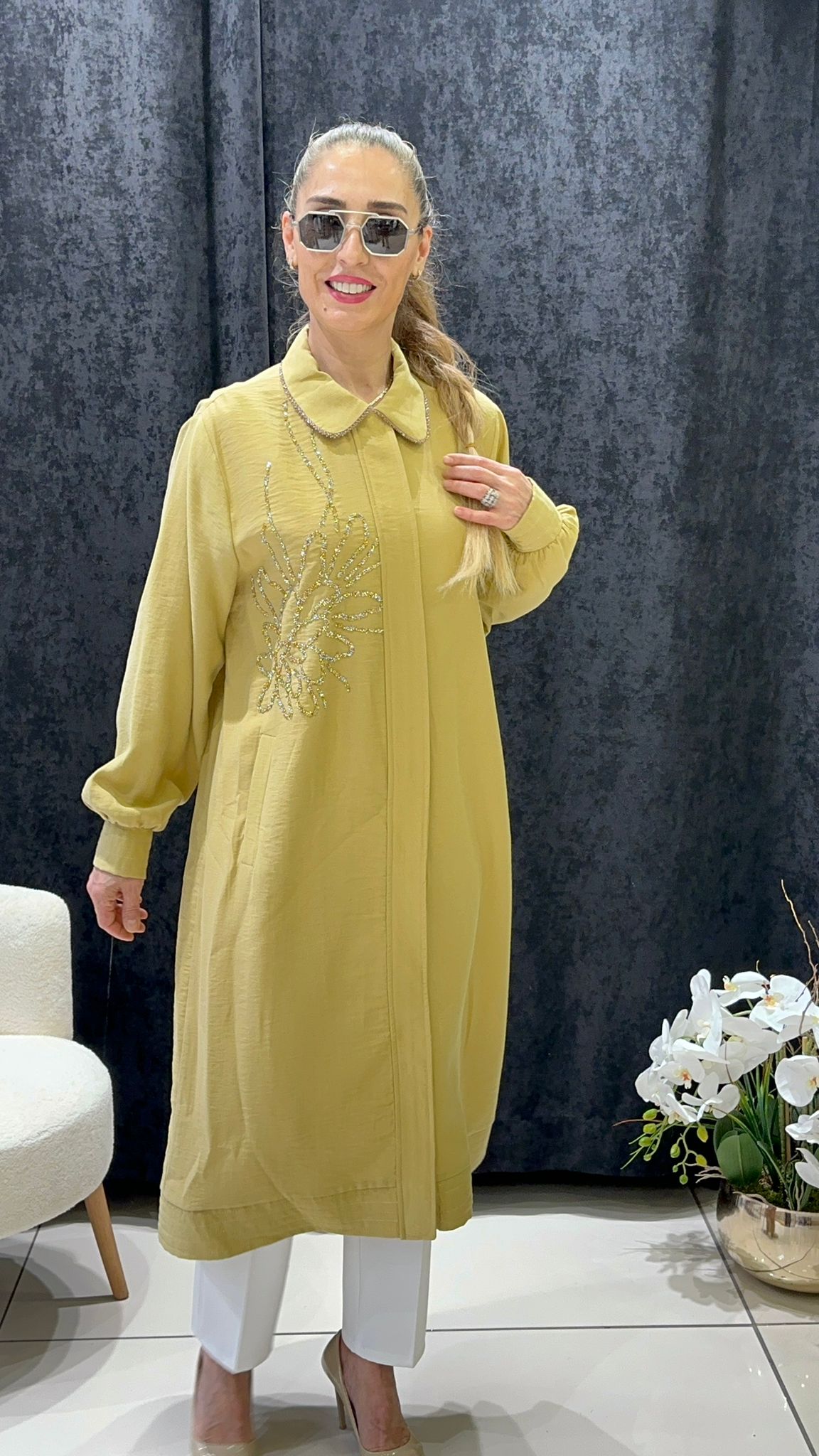 BÜYÜK BEDEN TENCEL KAP ÖN VE ARKA TAŞ DETAYLI 