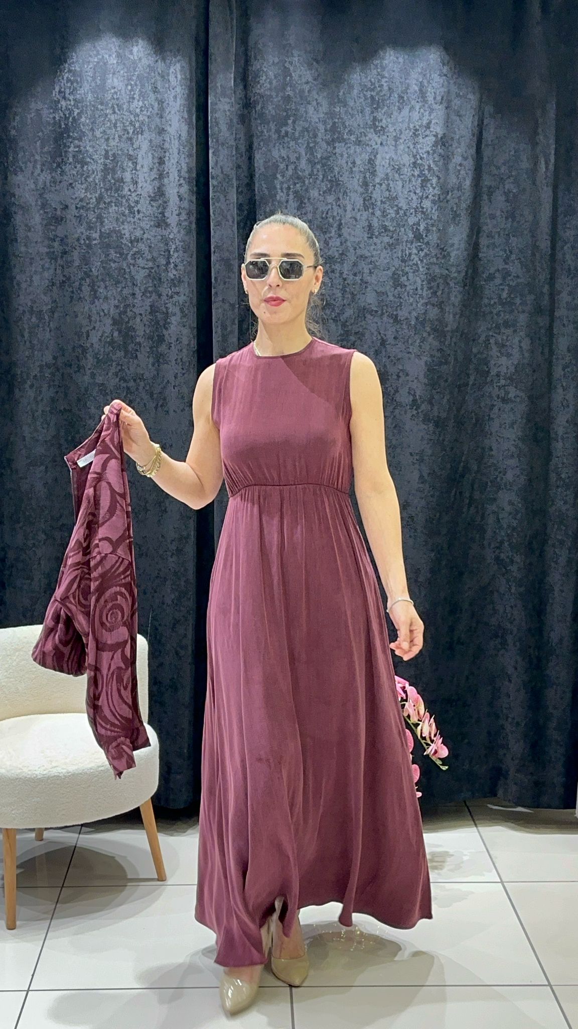 İPEK QUPRA GİRDAP DESEN TUNİK  VE SIFIR KOL ELBİSE