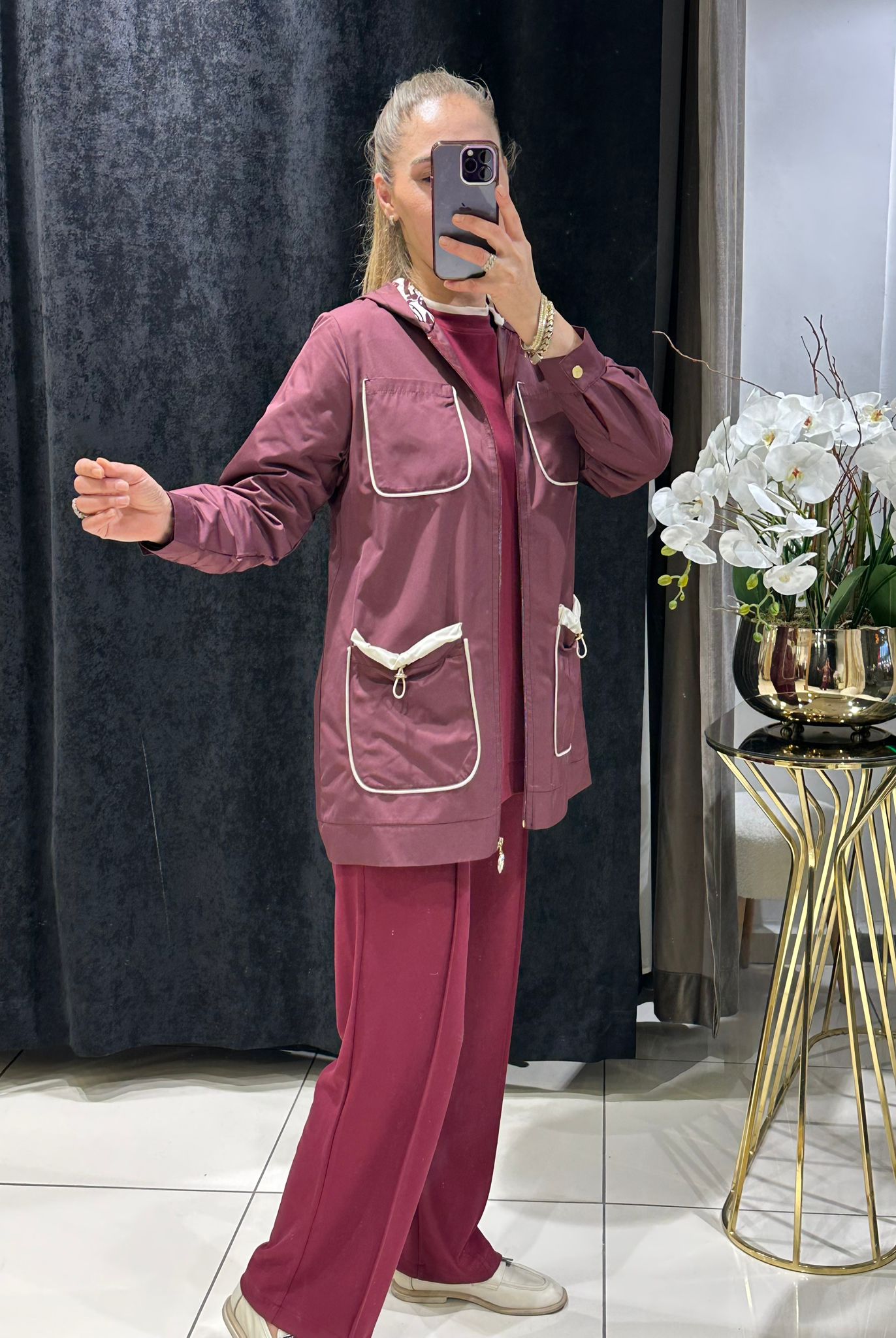 YAĞMURLUK BAMBIR  CEKET DETAYLI ÜÇLÜ TAKIM 