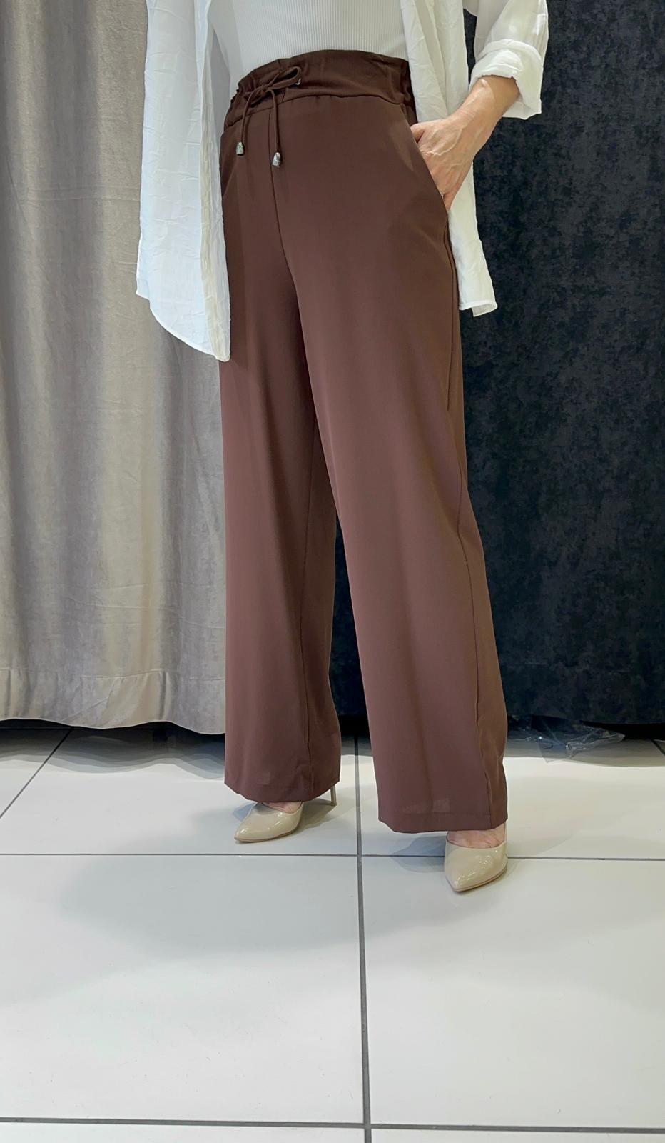 HELSİNKİ İNCE TAM YAZLIK BOL PAÇA PANTOLON  - KAHVE