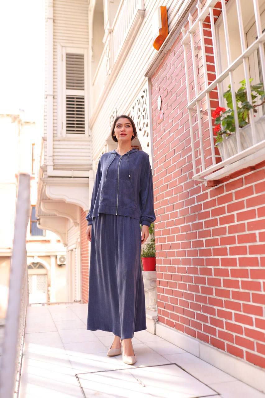 İPEK KUPRA KUMAŞ BAMBIRLI CEKET ETİKİLİ TAKIM - LACI