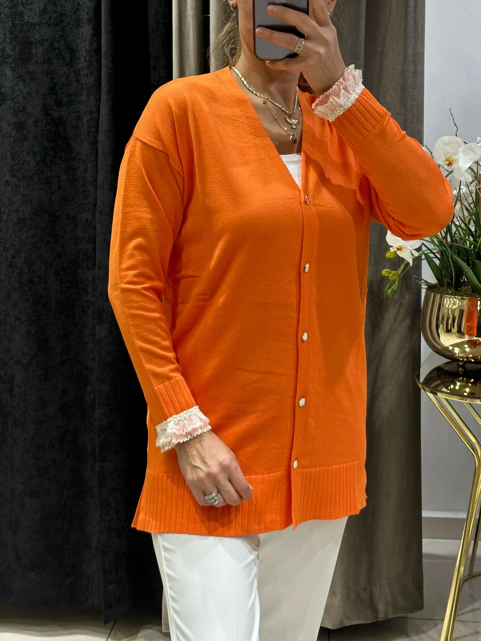 KOLLARI TÜLLÜ SOĞUK İP MESERİZE HIRKA - ORANJ