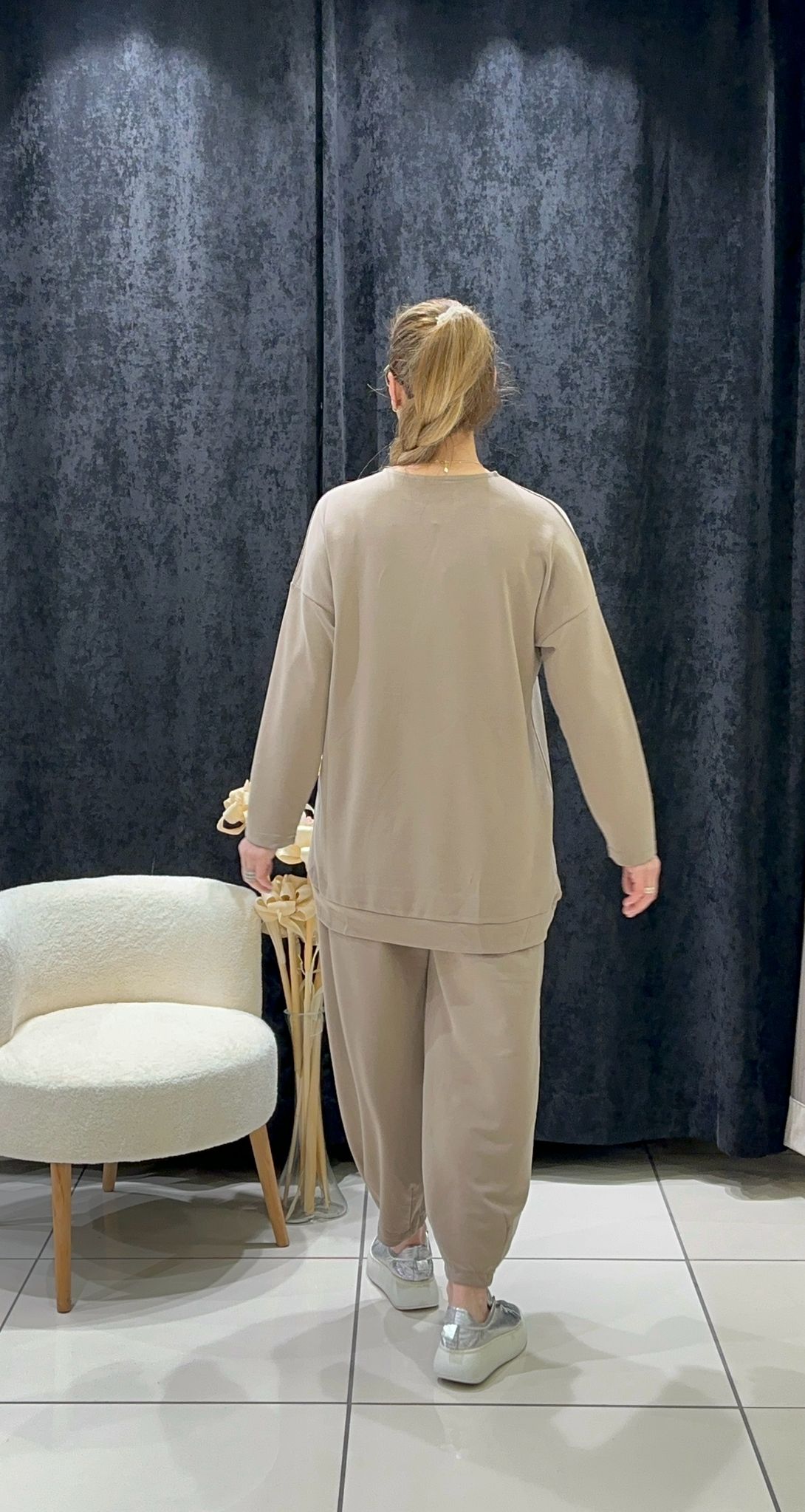 OYSHO TAKIM TUNİK DİKİŞ DETAYLI JOGUR PANTOLONLU