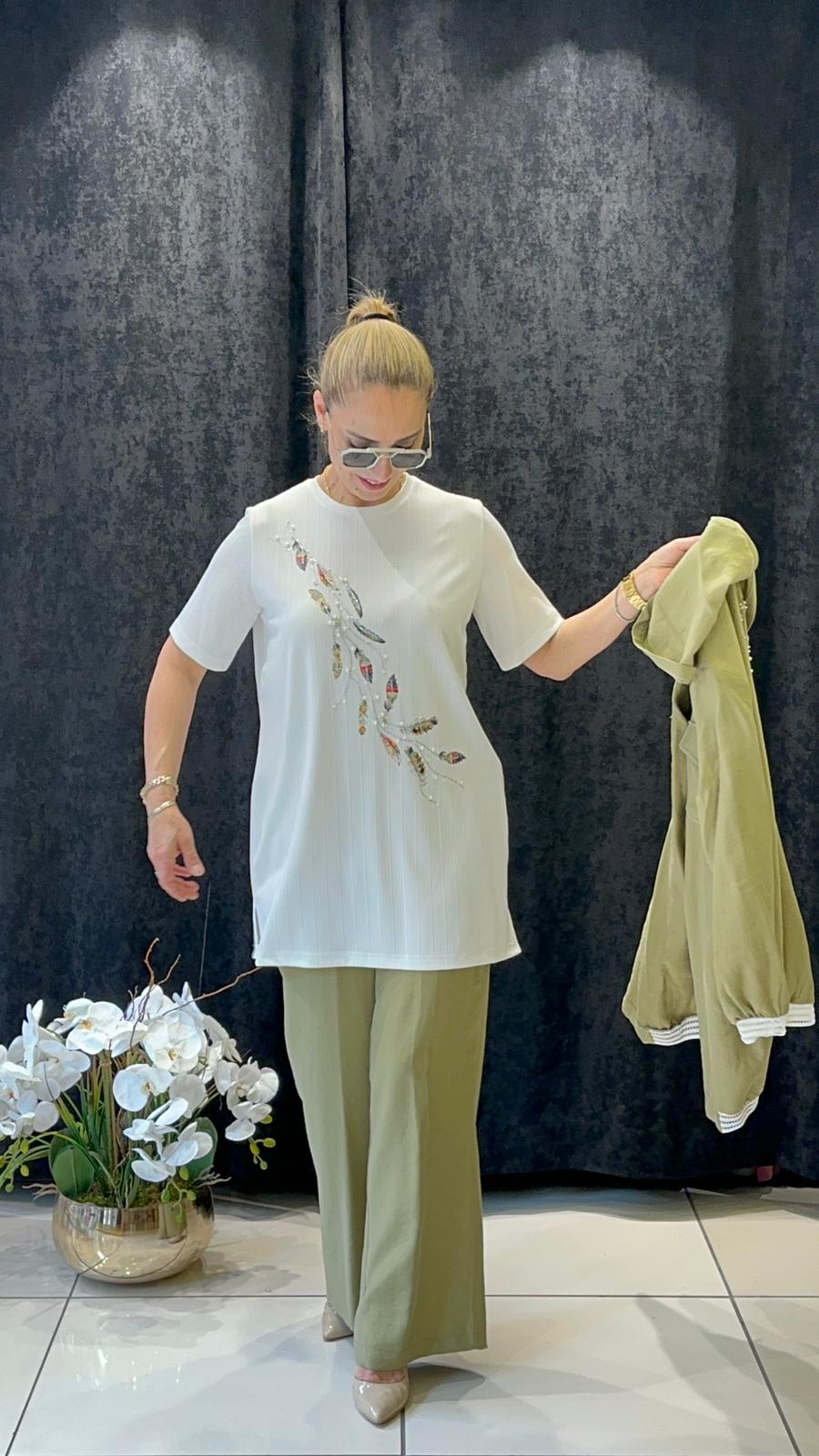 TENSEL KAP COTON PANTOLON  ÜÇLÜ TAKIM BÜYÜK BEDEN  - KEKİK 