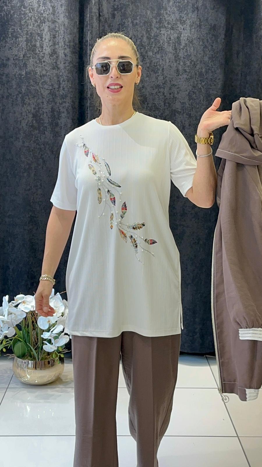 TENSEL KAP COTON PANTOLON  ÜÇLÜ TAKIM BÜYÜK BEDEN  - ÇİKOLATA