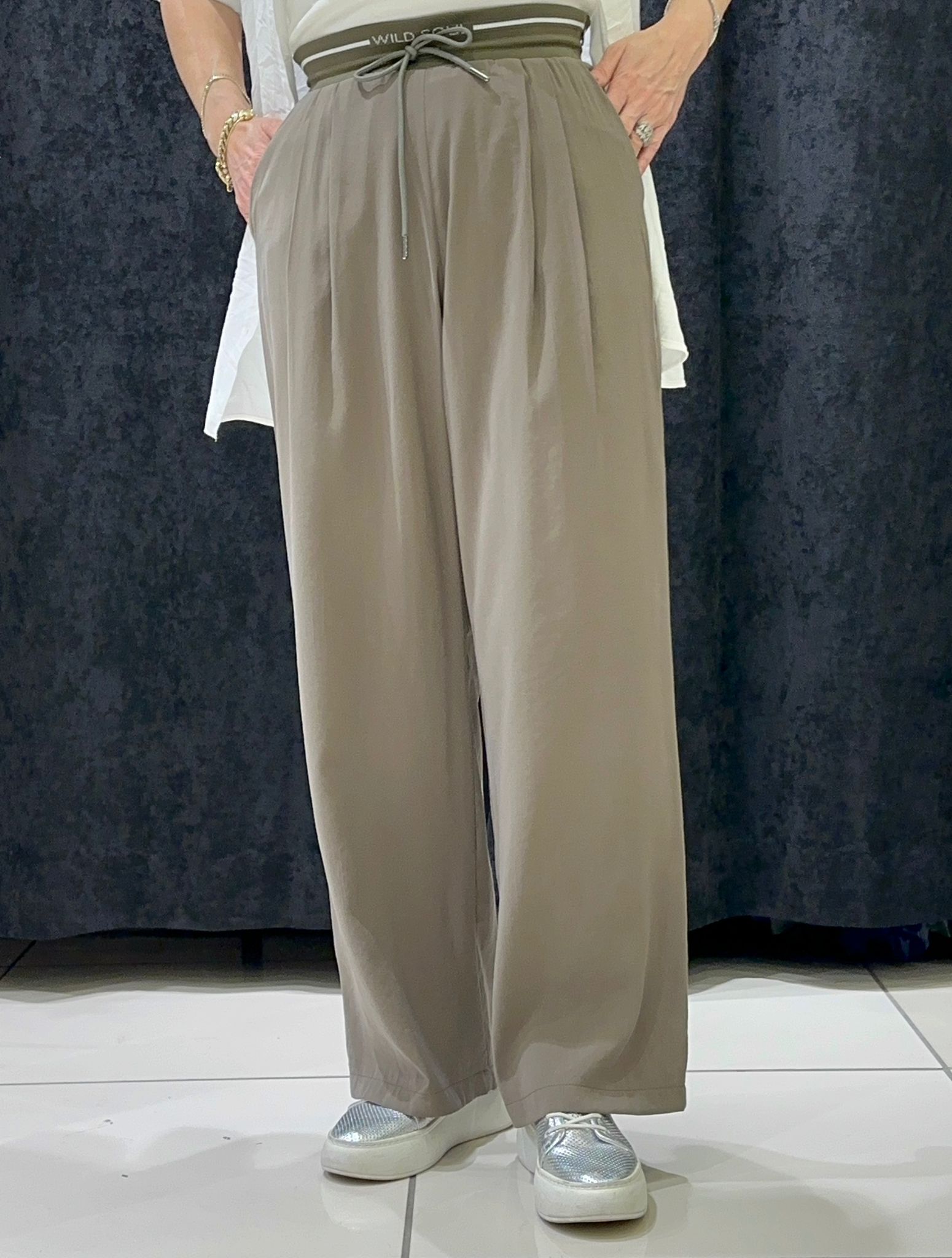 QUPRA TENSEL PALAZZO PANTOLON BELİ RİBANA DETAY - HAKİ