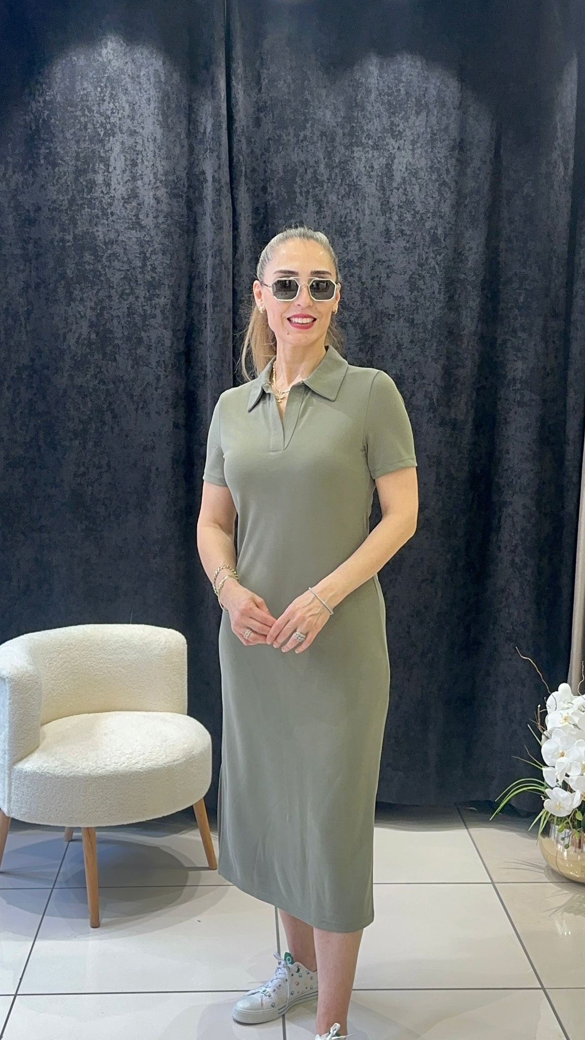 POLO YAKA QUPRA KUMAŞ KISAKOL ELBİSE 